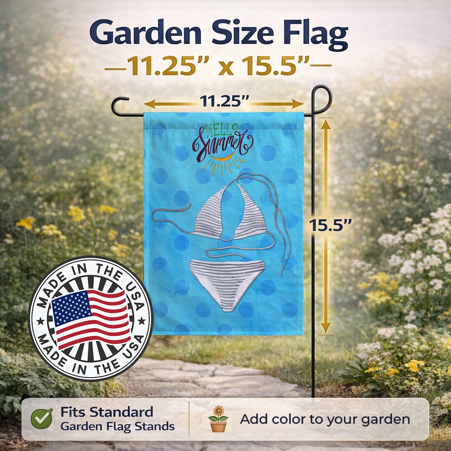 Bikini Swimsuit Blue Polkadot Garden Flag Mailbox Decorative Yard Banner Outside Patio Artwork for Flower Beds, Garden Size, Multicolor