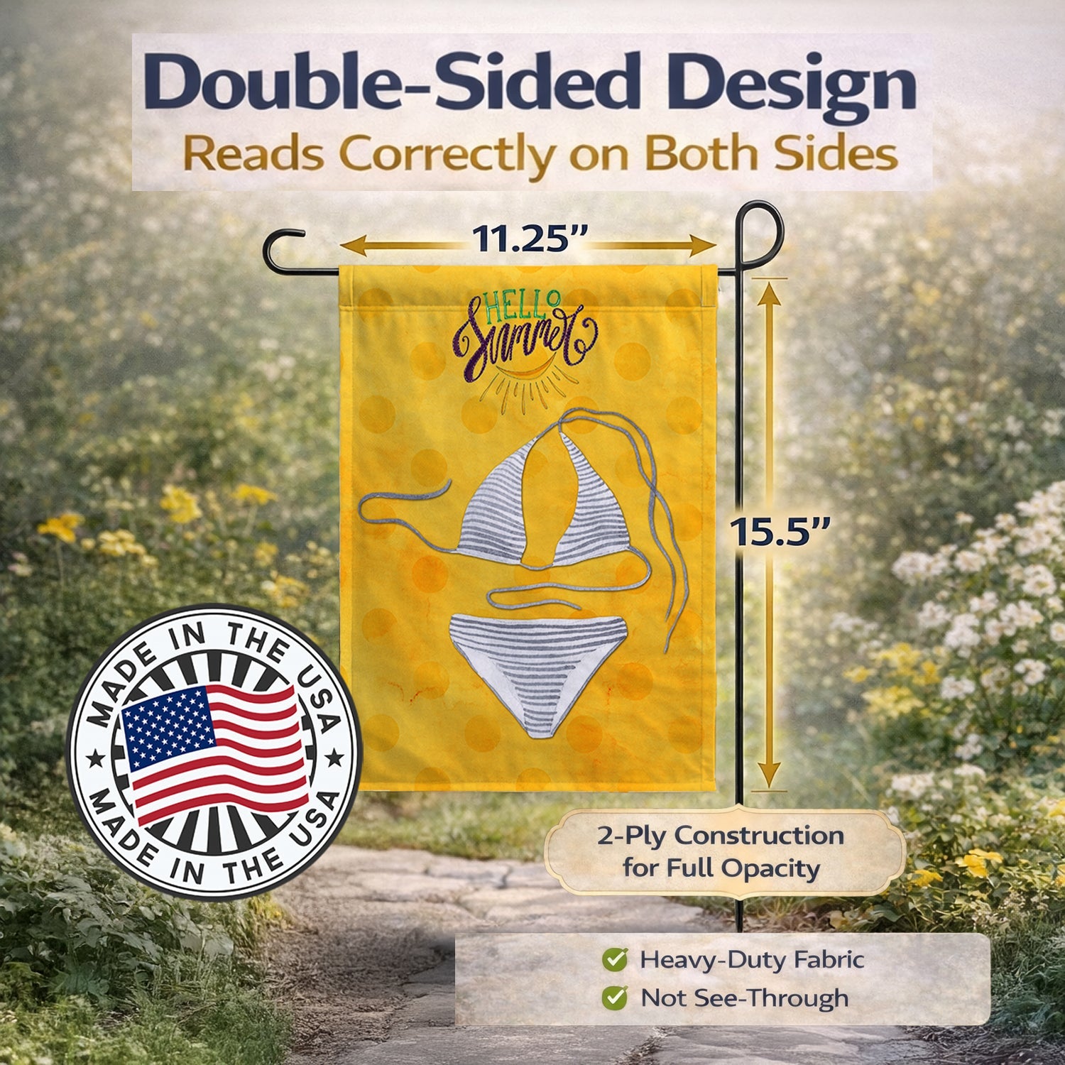 Bikini Swimsuit Yellow Polkadot Garden Flag Mailbox Decorative Yard Banner Outside Patio Artwork for Flower Beds, Garden Size, Multicolor