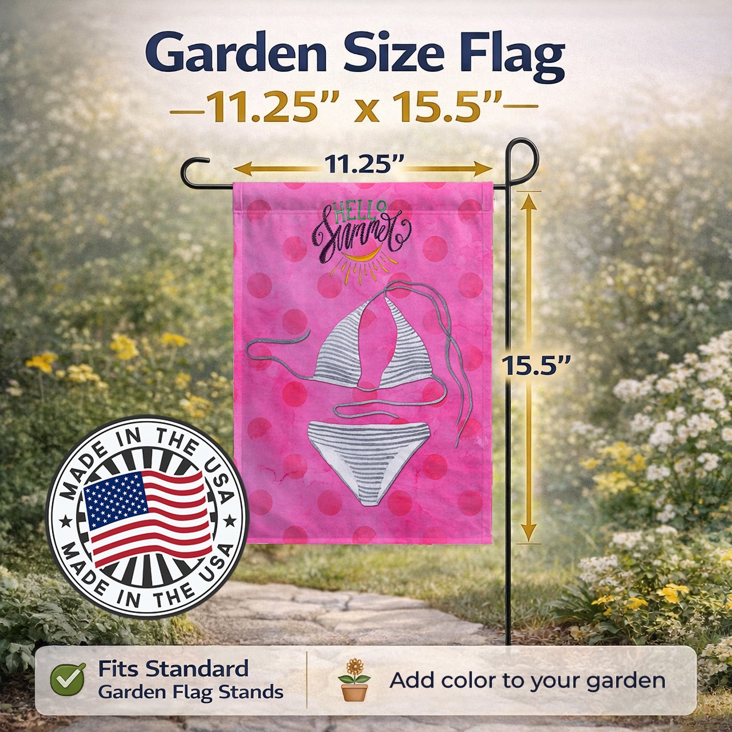 Bikini Swimsuit Pink Polkadot Garden Flag Mailbox Decorative Yard Banner Outside Patio Artwork for Flower Beds, Garden Size, Multicolor