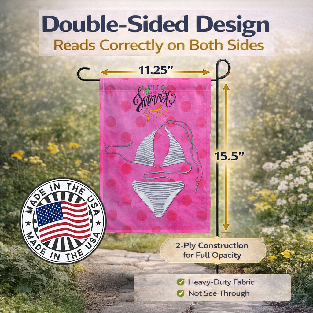Bikini Swimsuit Pink Polkadot Garden Flag Mailbox Decorative Yard Banner Outside Patio Artwork for Flower Beds, Garden Size, Multicolor