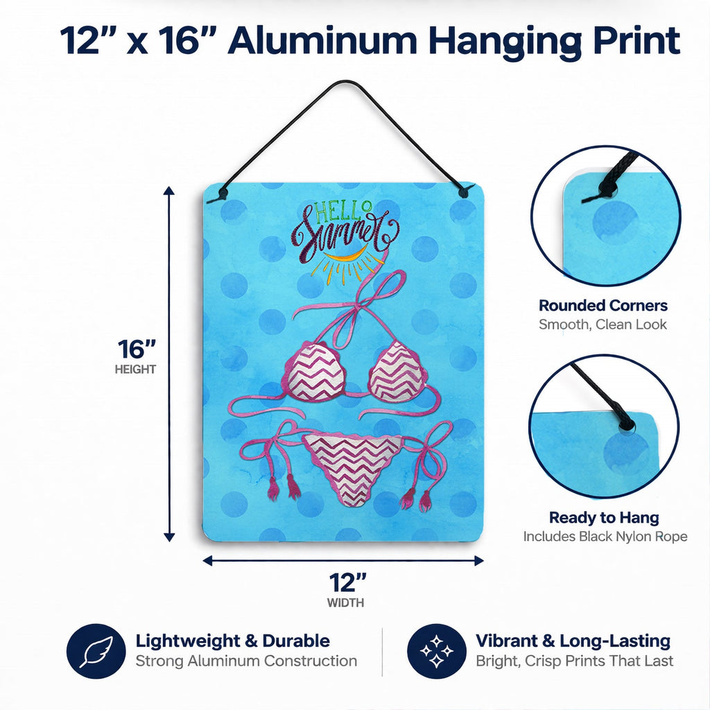 Bikini Swimsuit Blue Polkadot Wall or Door Hanging Prints Aluminum Metal Sign Kitchen Wall Bar Bathroom Plaque Home Decor Front Door Plaque, 12x16, Multicolor