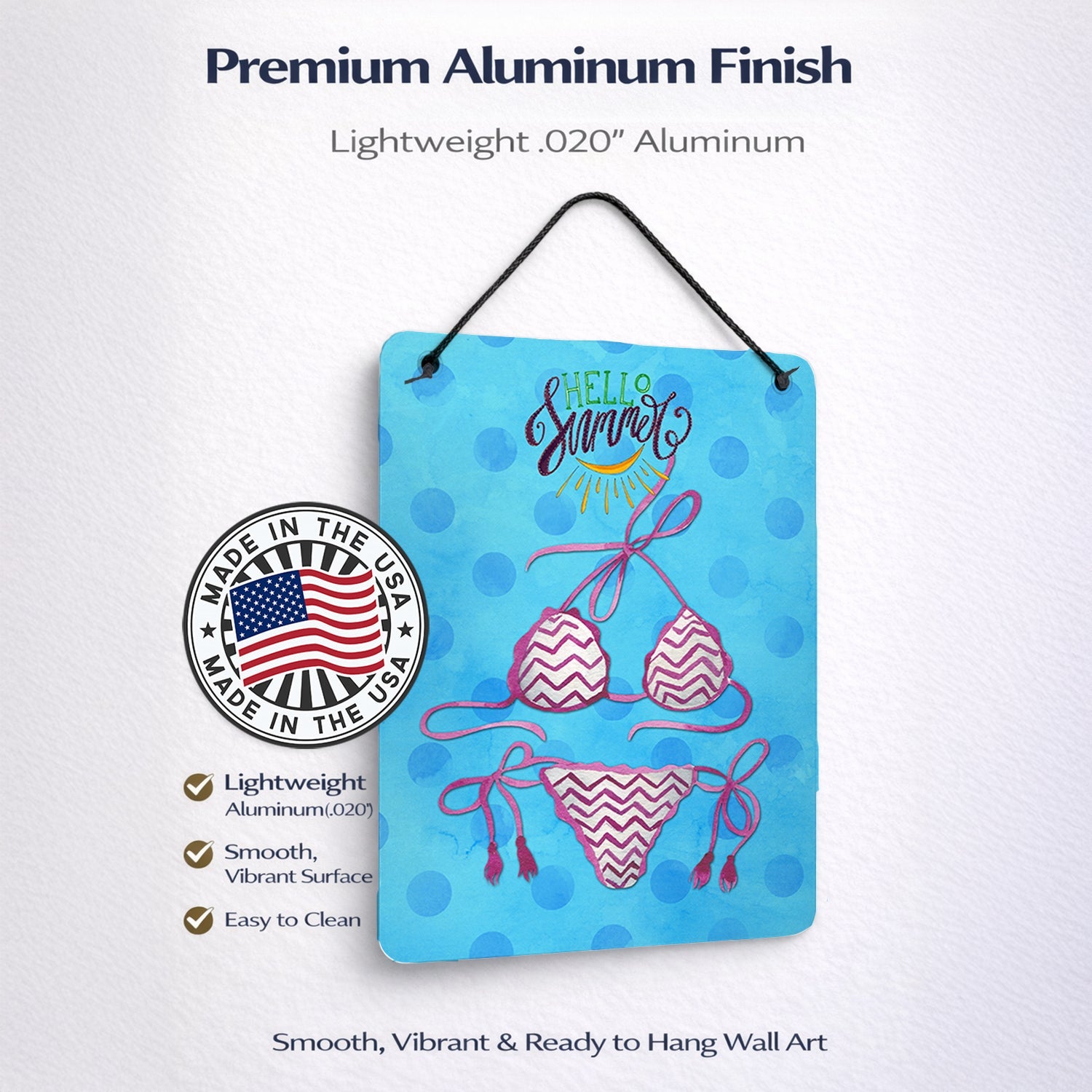 Bikini Swimsuit Blue Polkadot Wall or Door Hanging Prints Aluminum Metal Sign Kitchen Wall Bar Bathroom Plaque Home Decor Front Door Plaque, 12x16, Multicolor