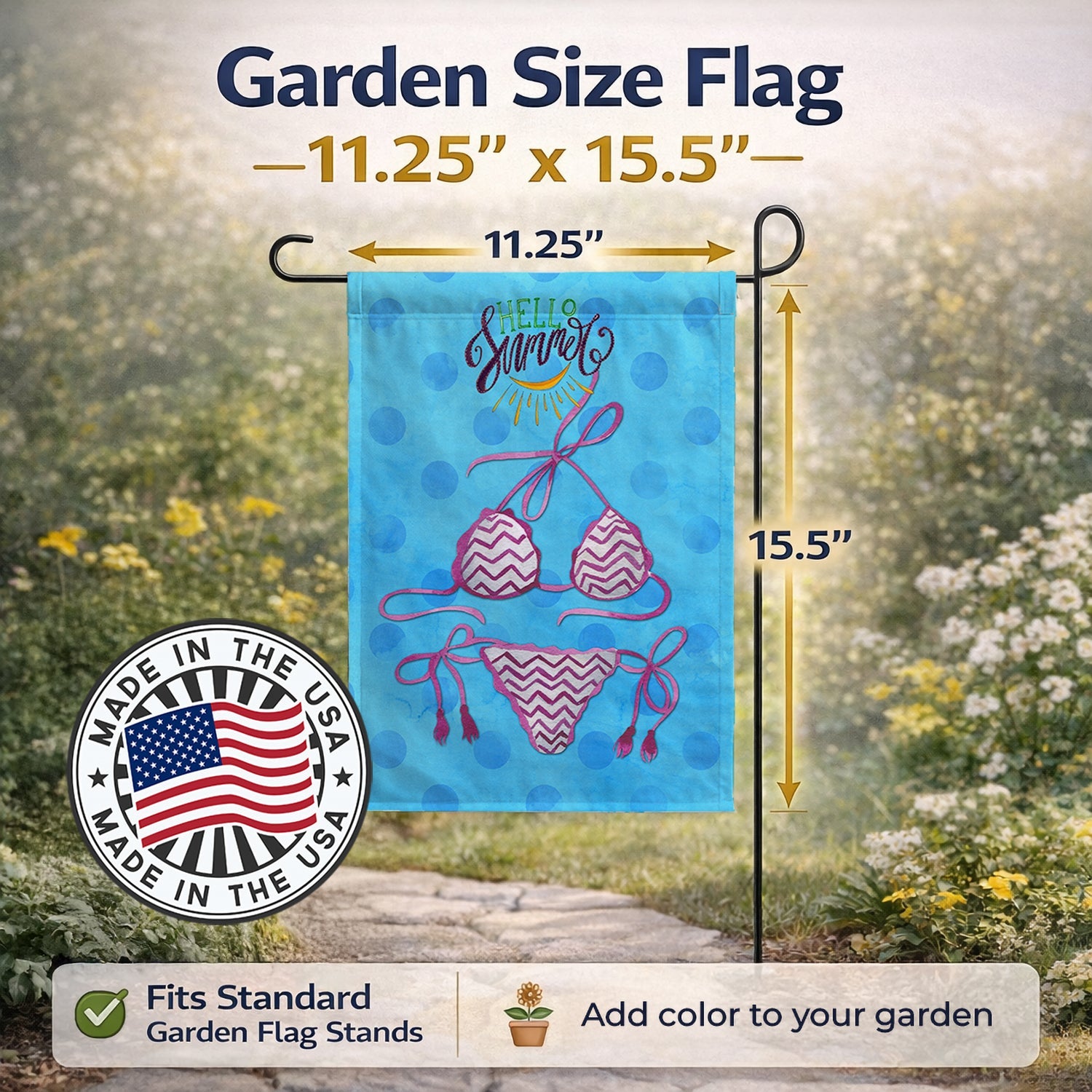 Bikini Swimsuit Blue Polkadot Garden Flag Mailbox Decorative Yard Banner Outside Patio Artwork for Flower Beds, Garden Size, Multicolor