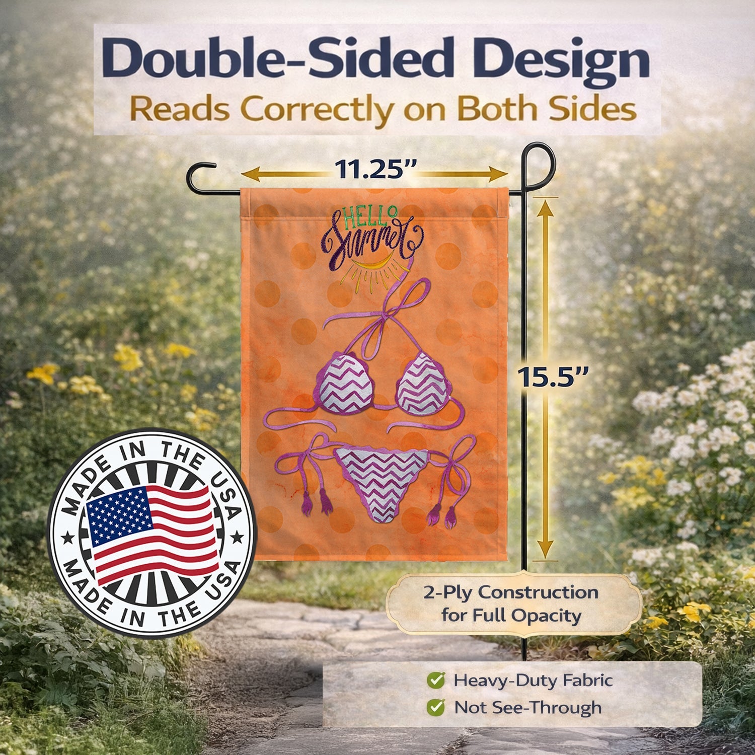 Bikini Swimsuit Orange Polkadot Garden Flag Mailbox Decorative Yard Banner Outside Patio Artwork for Flower Beds, Garden Size, Multicolor