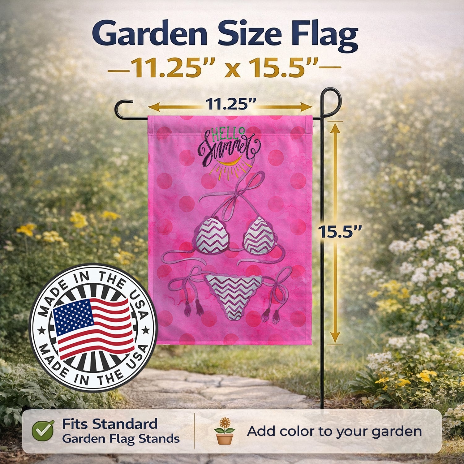Bikini Swimsuit Pink Polkadot Garden Flag Mailbox Decorative Yard Banner Outside Patio Artwork for Flower Beds, Garden Size, Multicolor