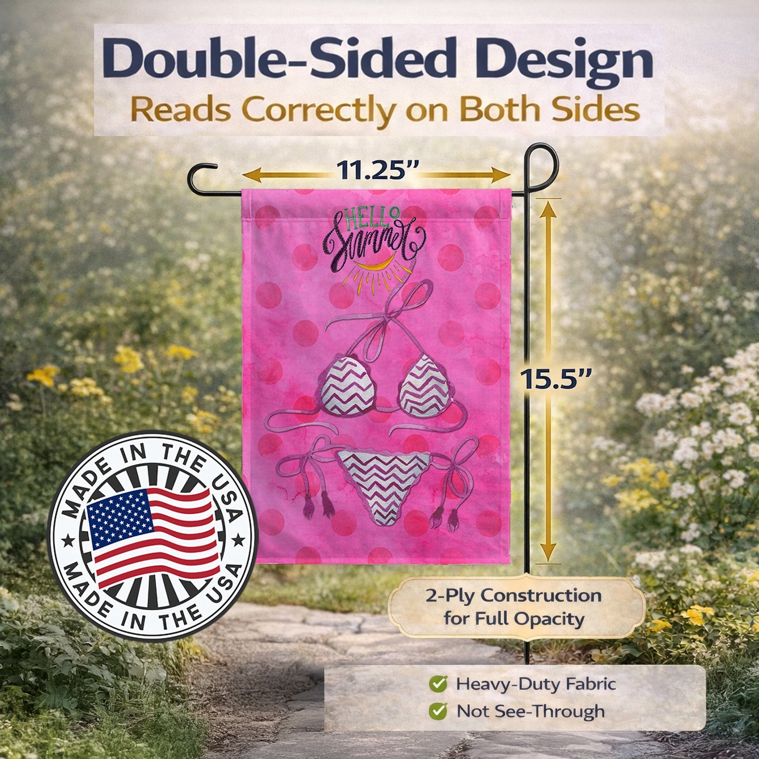 Bikini Swimsuit Pink Polkadot Garden Flag Mailbox Decorative Yard Banner Outside Patio Artwork for Flower Beds, Garden Size, Multicolor