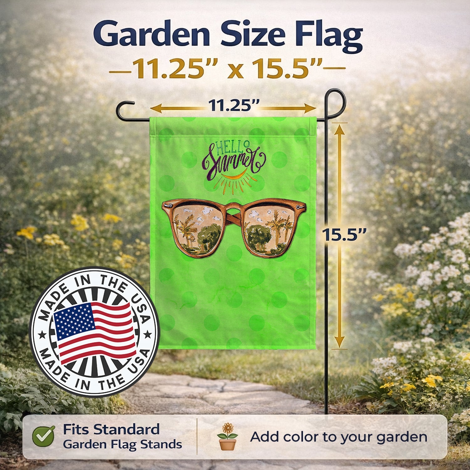 Beach Sunglasses Green Polkadot Garden Flag Mailbox Decorative Yard Banner Outside Patio Artwork for Flower Beds, Garden Size, Multicolor