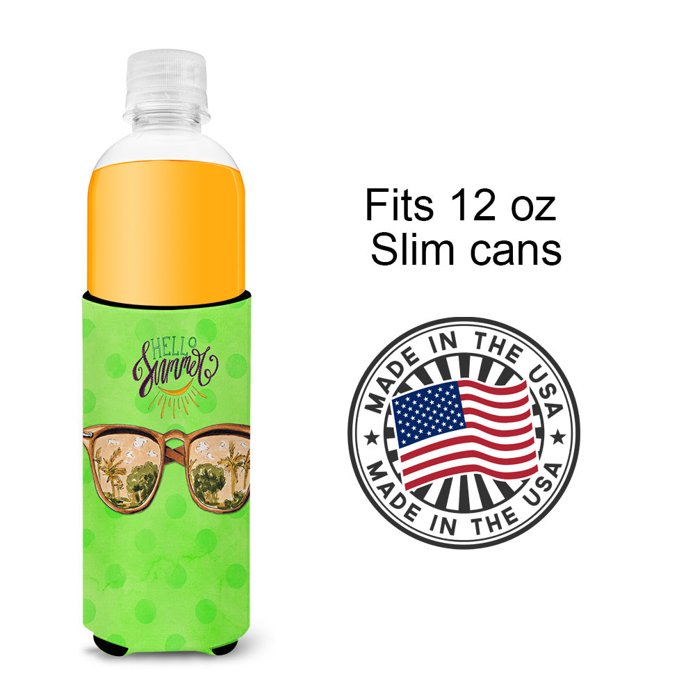 Beach Sunglasses Green Polkadot Slim Can Hugger , Insulated Foam Hugger for 12 oz Slim Cans, Beer Bottles & Water Bottles, Printed in USA