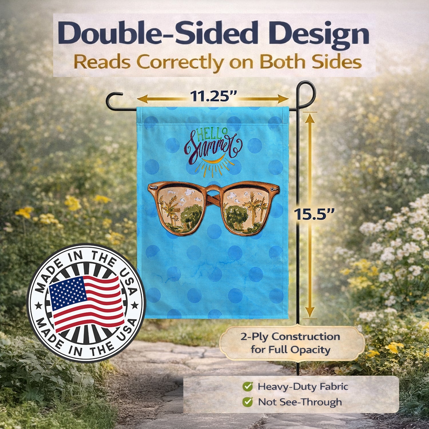 Beach Sunglasses Blue Polkadot Garden Flag Mailbox Decorative Yard Banner Outside Patio Artwork for Flower Beds, Garden Size, Multicolor