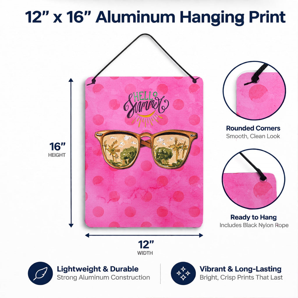 Beach Sunglasses Pink Polkadot Wall or Door Hanging Prints Aluminum Metal Sign Kitchen Wall Bar Bathroom Plaque Home Decor Front Door Plaque, 12x16, Multicolor