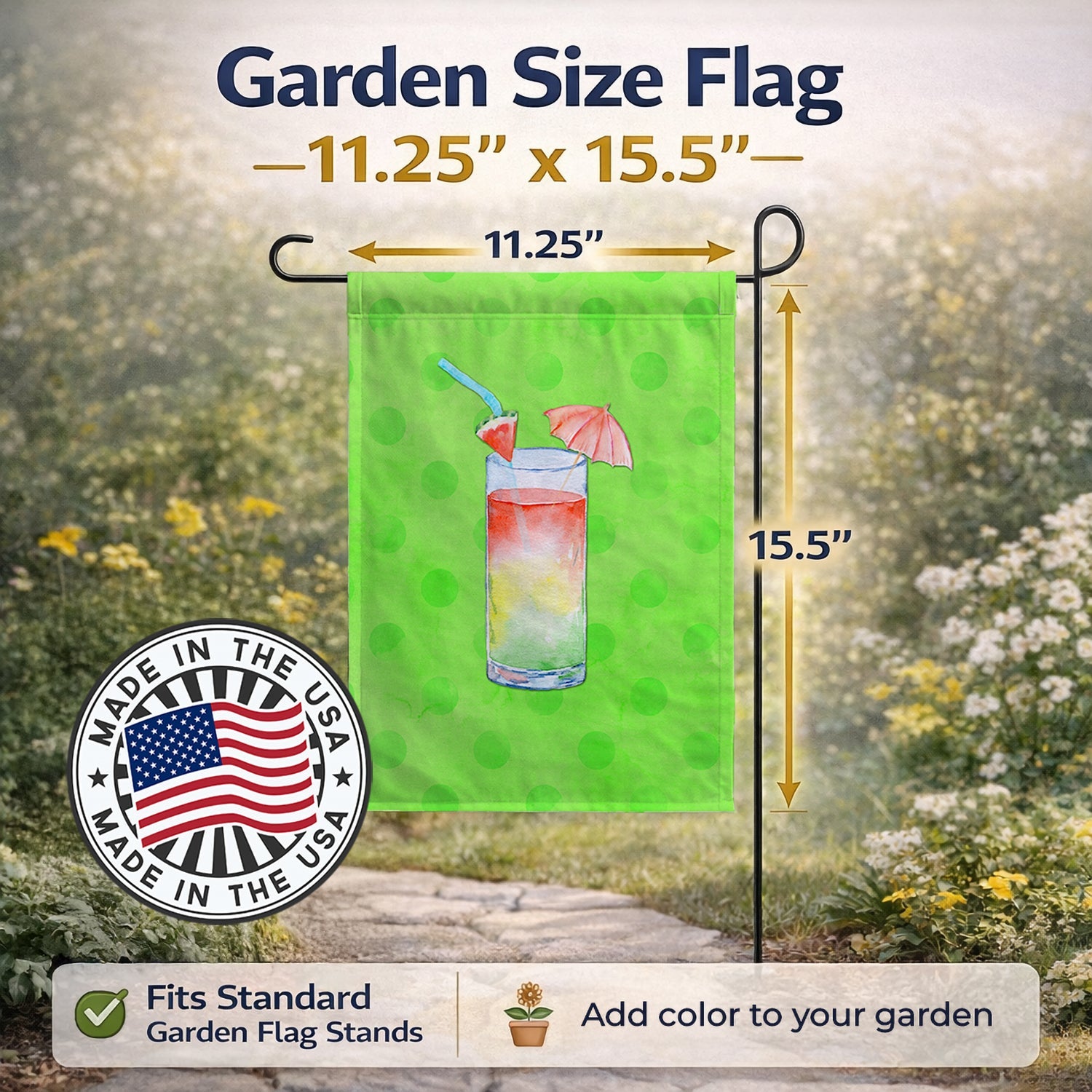 Umberella Cocktail Green Polkadot Garden Flag Mailbox Decorative Yard Banner Outside Patio Artwork for Flower Beds, Garden Size, Multicolor