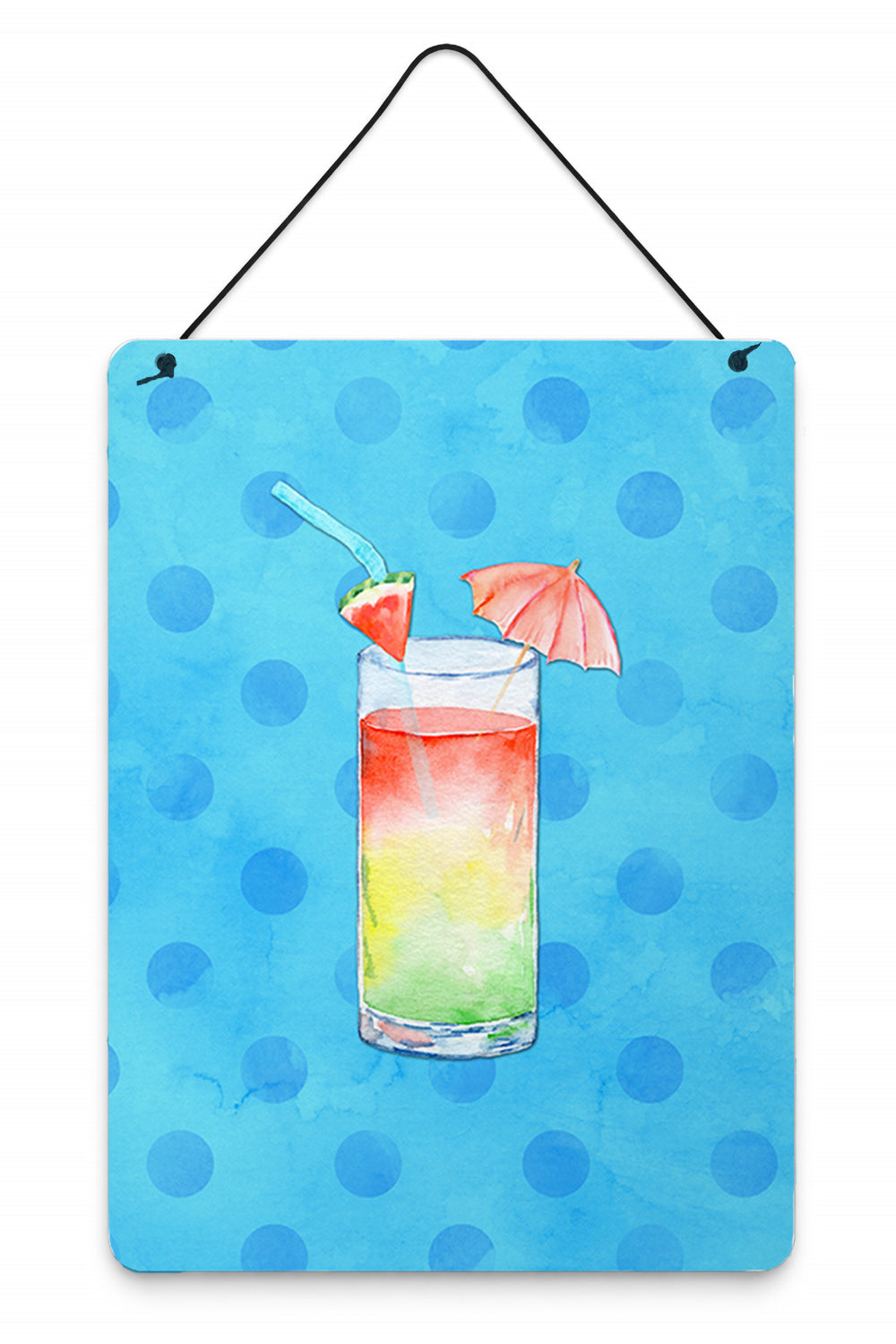 Umberella Cocktail Blue Polkadot Wall or Door Hanging Prints Aluminum Metal Sign Kitchen Wall Bar Bathroom Plaque Home Decor Front Door Plaque, 12x16, Multicolor