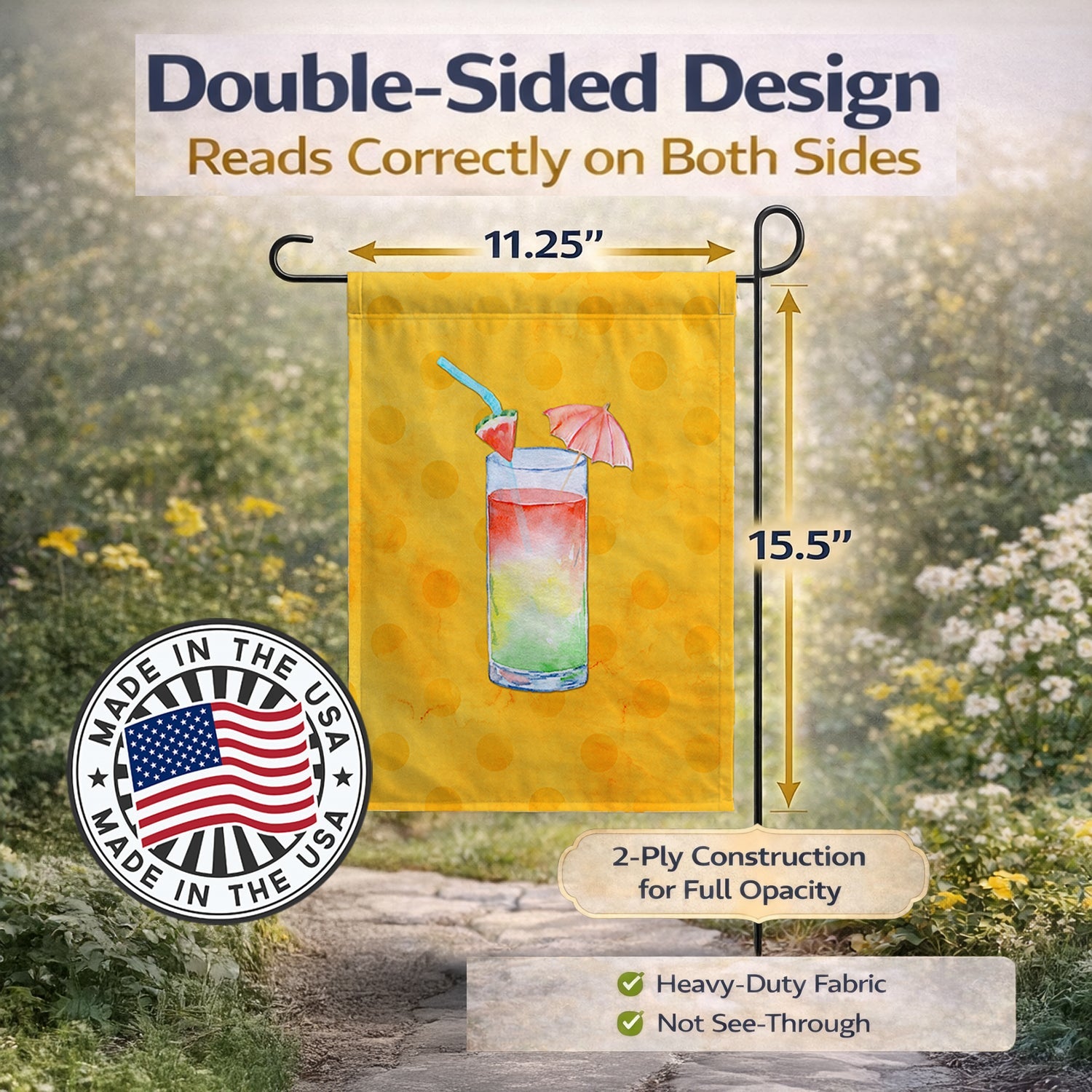 Umberella Cocktail Yellow Polkadot Garden Flag Mailbox Decorative Yard Banner Outside Patio Artwork for Flower Beds, Garden Size, Multicolor