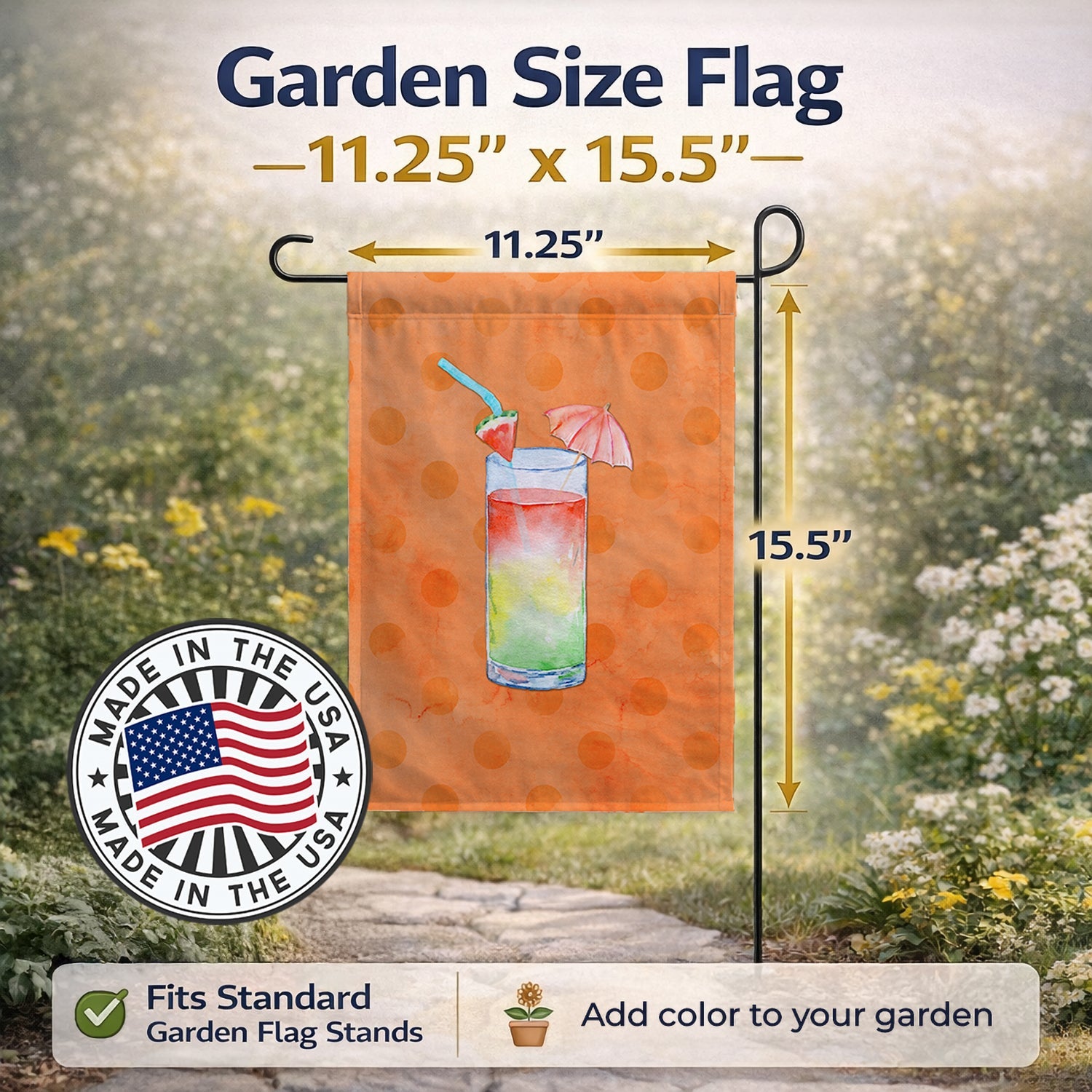 Umberella Cocktail Orange Polkadot Garden Flag Mailbox Decorative Yard Banner Outside Patio Artwork for Flower Beds, Garden Size, Multicolor