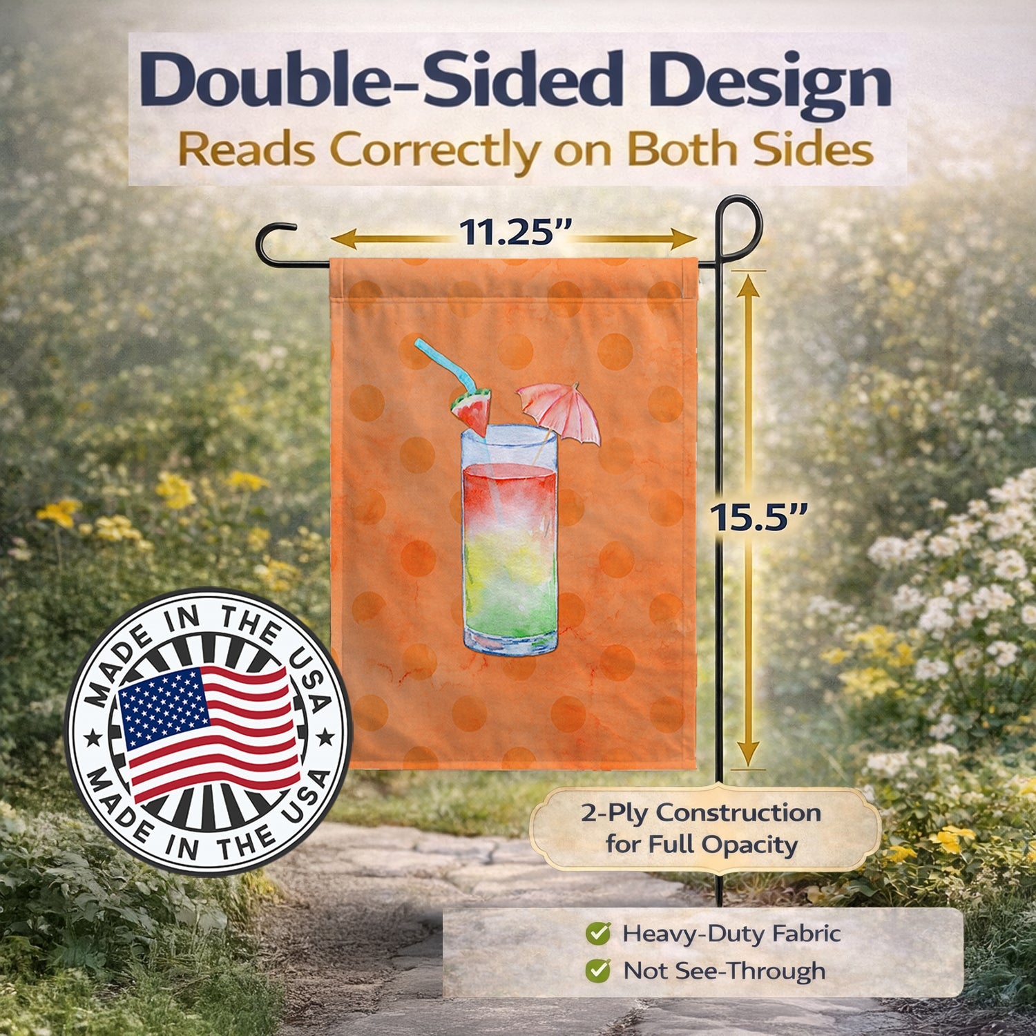 Umberella Cocktail Orange Polkadot Garden Flag Mailbox Decorative Yard Banner Outside Patio Artwork for Flower Beds, Garden Size, Multicolor