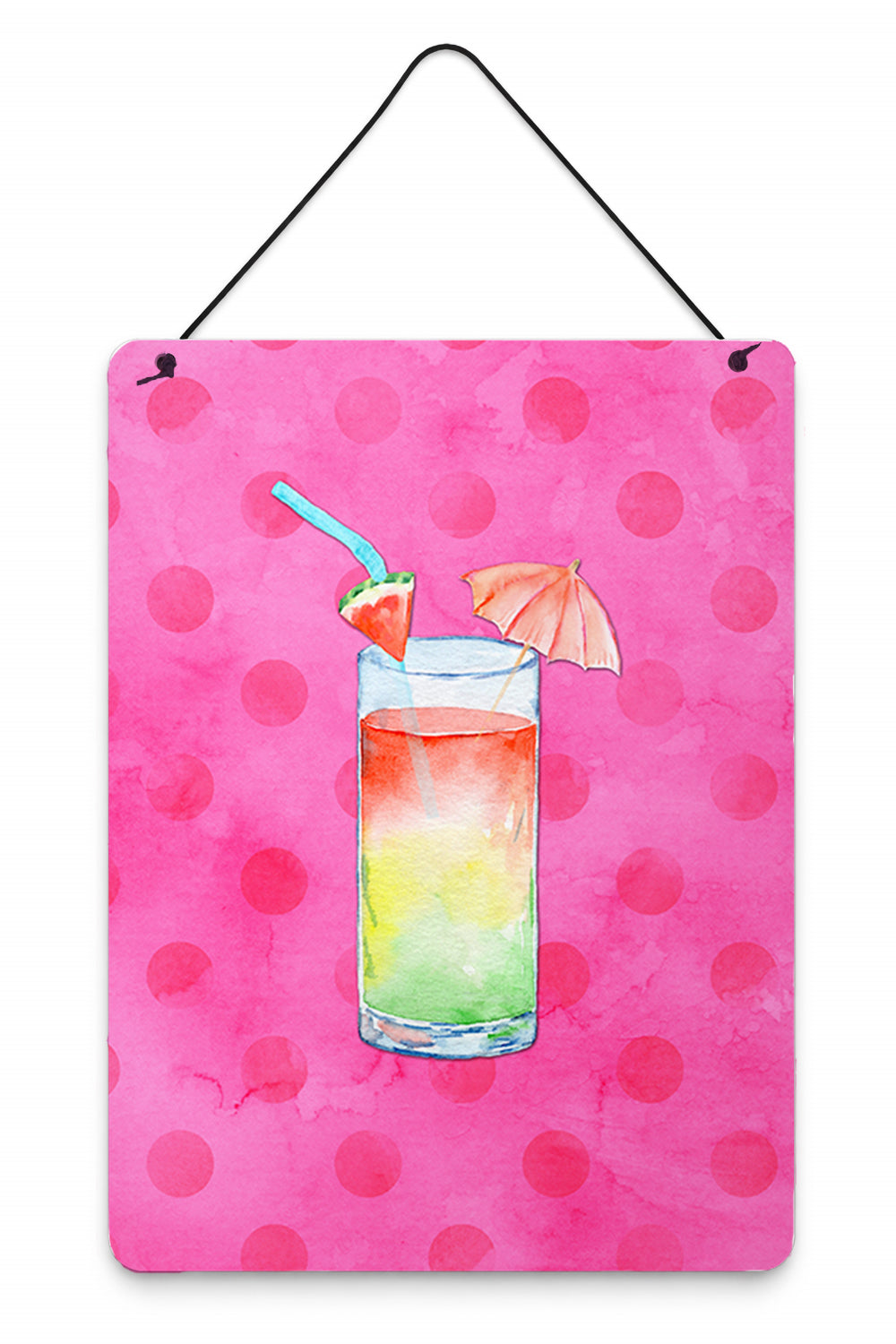 Umberella Cocktail Pink Polkadot Wall or Door Hanging Prints Aluminum Metal Sign Kitchen Wall Bar Bathroom Plaque Home Decor Front Door Plaque, 12x16, Multicolor