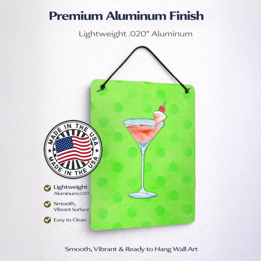 Summer Martini Green Polkadot Wall or Door Hanging Prints Aluminum Metal Sign Kitchen Wall Bar Bathroom Plaque Home Decor Front Door Plaque, 12x16, Multicolor