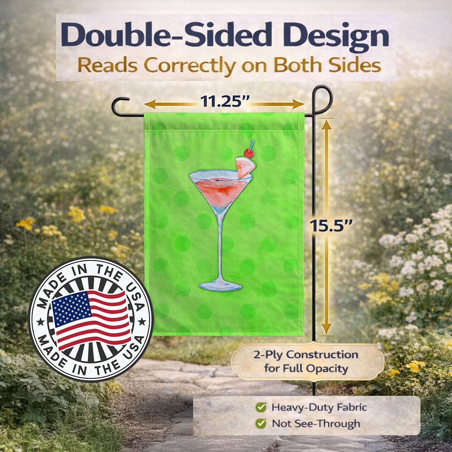 Summer Martini Green Polkadot Garden Flag Mailbox Decorative Yard Banner Outside Patio Artwork for Flower Beds, Garden Size, Multicolor