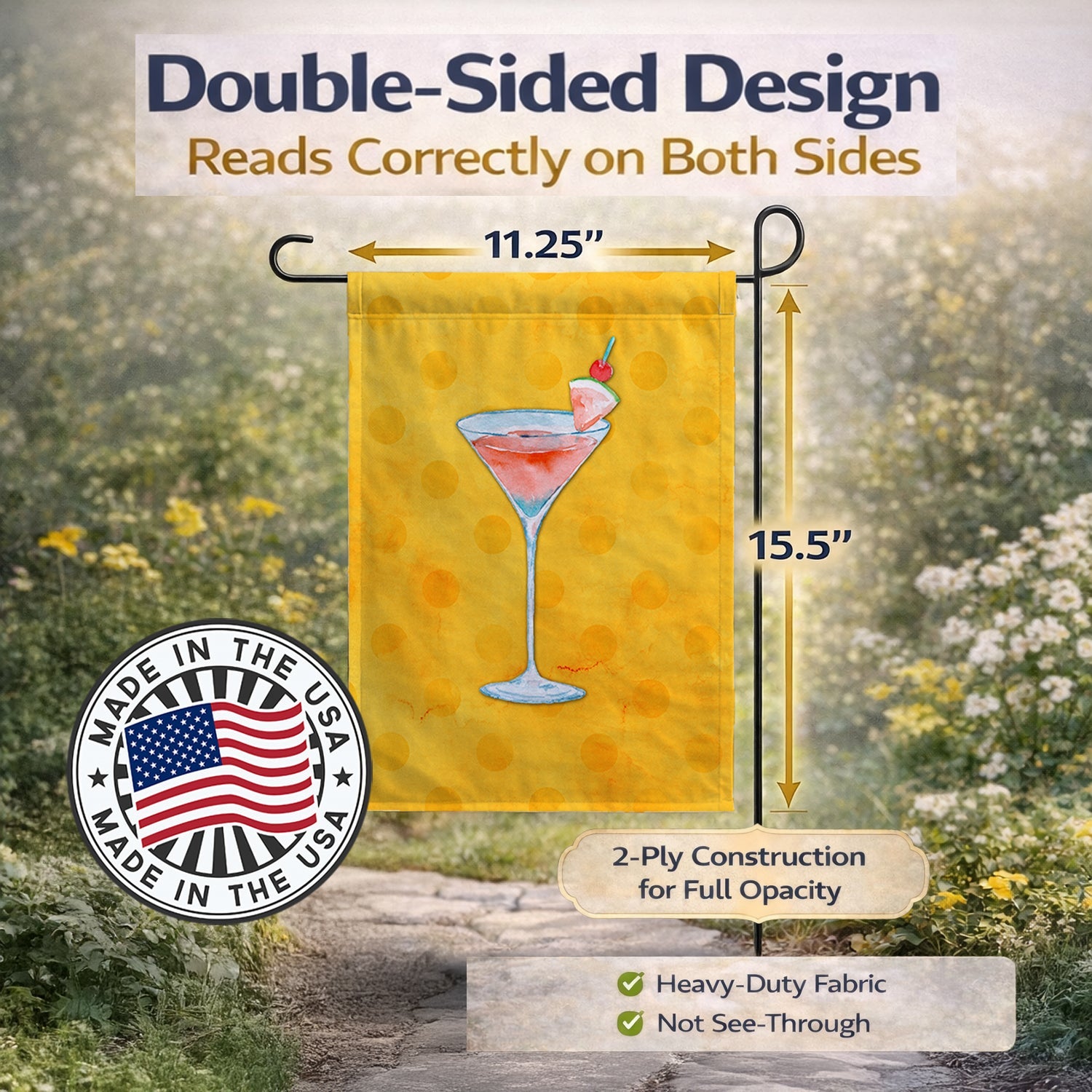 Summer Martini Yellow Polkadot Garden Flag Mailbox Decorative Yard Banner Outside Patio Artwork for Flower Beds, Garden Size, Multicolor