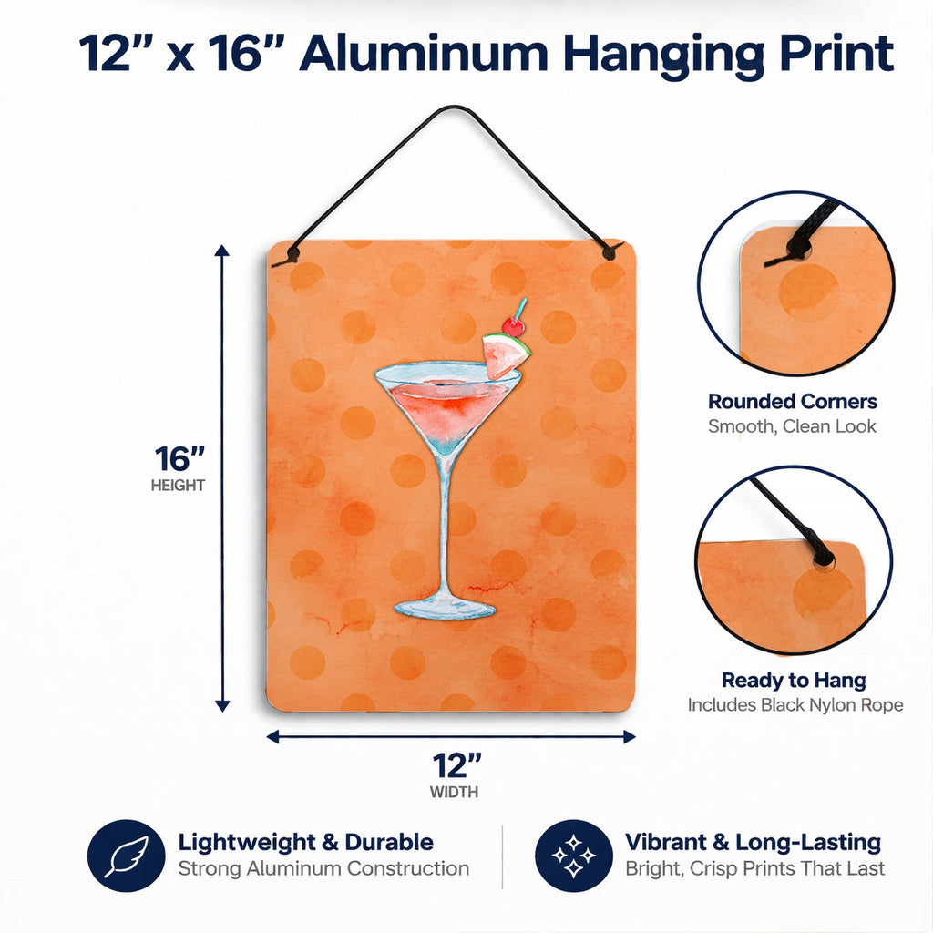 Summer Martini Orange Polkadot Wall or Door Hanging Prints Aluminum Metal Sign Kitchen Wall Bar Bathroom Plaque Home Decor Front Door Plaque, 12x16, Multicolor