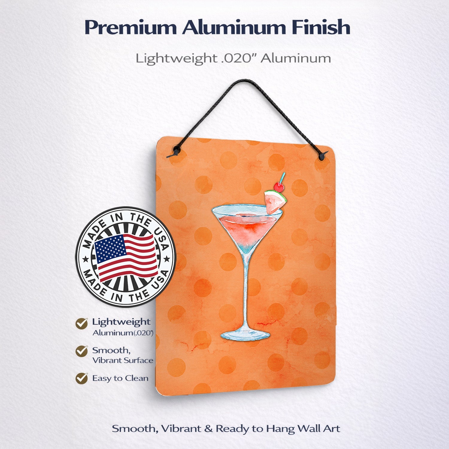 Summer Martini Orange Polkadot Wall or Door Hanging Prints Aluminum Metal Sign Kitchen Wall Bar Bathroom Plaque Home Decor Front Door Plaque, 12x16, Multicolor