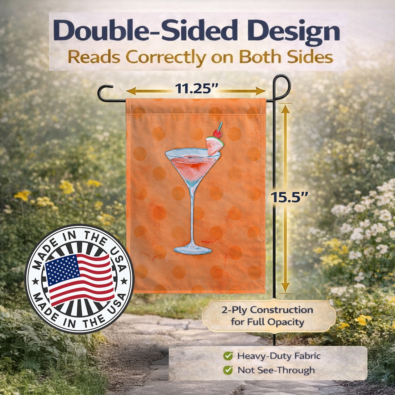 Summer Martini Orange Polkadot Garden Flag Mailbox Decorative Yard Banner Outside Patio Artwork for Flower Beds, Garden Size, Multicolor