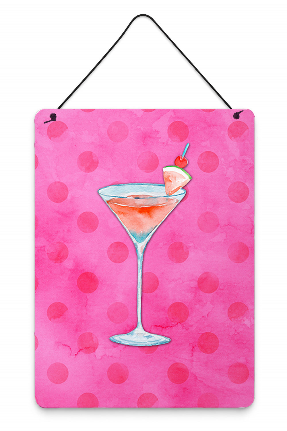 Summer Martini Pink Polkadot Wall or Door Hanging Prints Aluminum Metal Sign Kitchen Wall Bar Bathroom Plaque Home Decor Front Door Plaque, 12x16, Multicolor