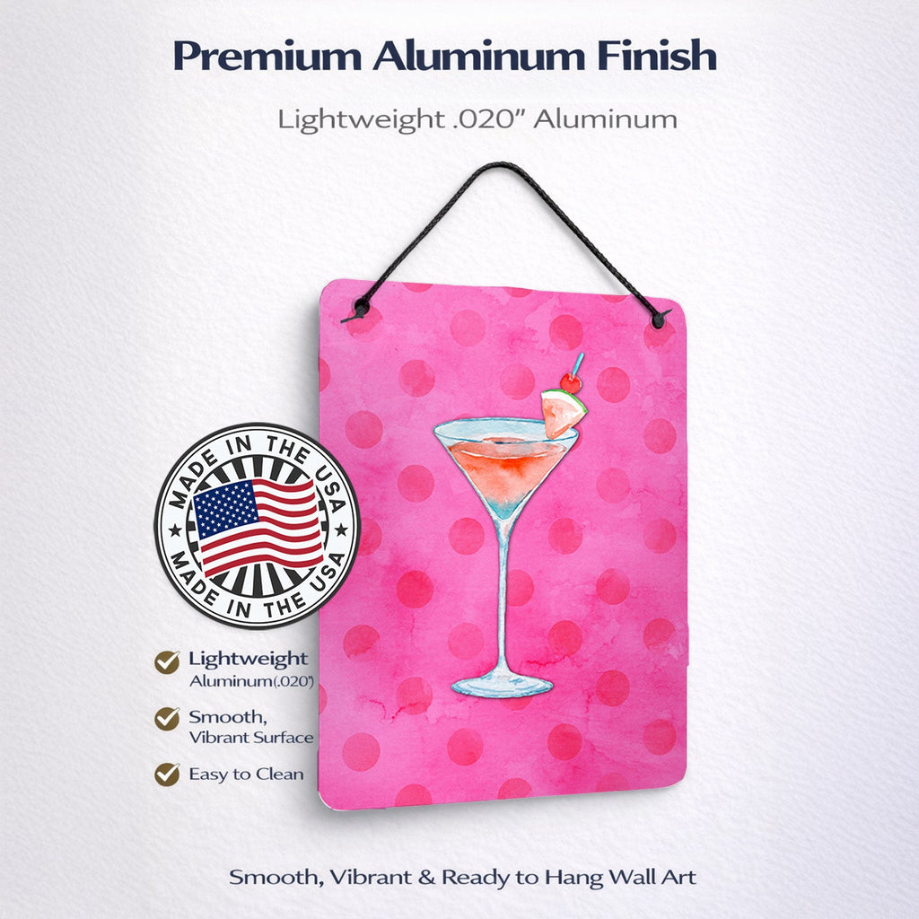 Summer Martini Pink Polkadot Wall or Door Hanging Prints Aluminum Metal Sign Kitchen Wall Bar Bathroom Plaque Home Decor Front Door Plaque, 12x16, Multicolor