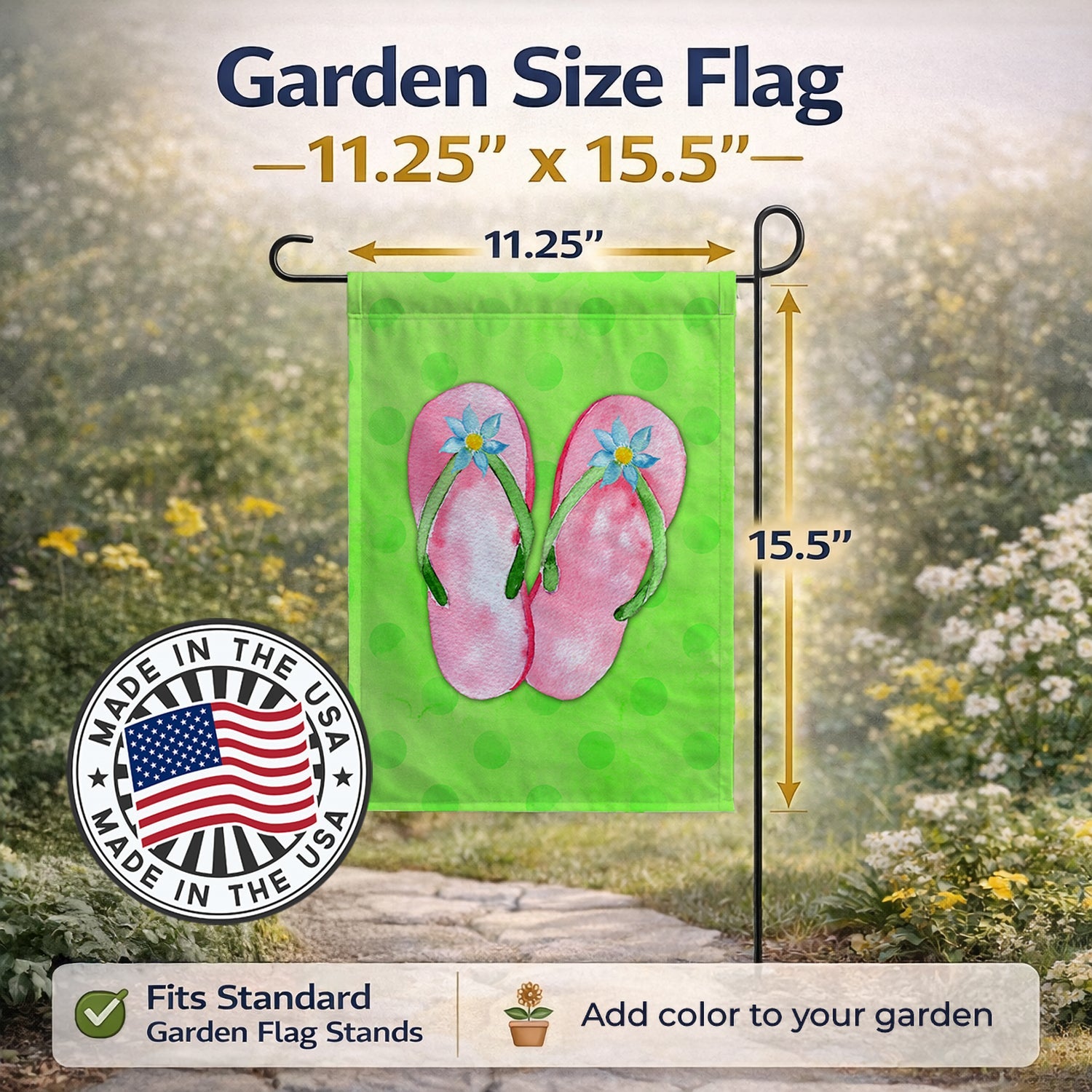 Pink Flip Flops Green Polkadot Garden Flag Mailbox Decorative Yard Banner Outside Patio Artwork for Flower Beds, Garden Size, Multicolor