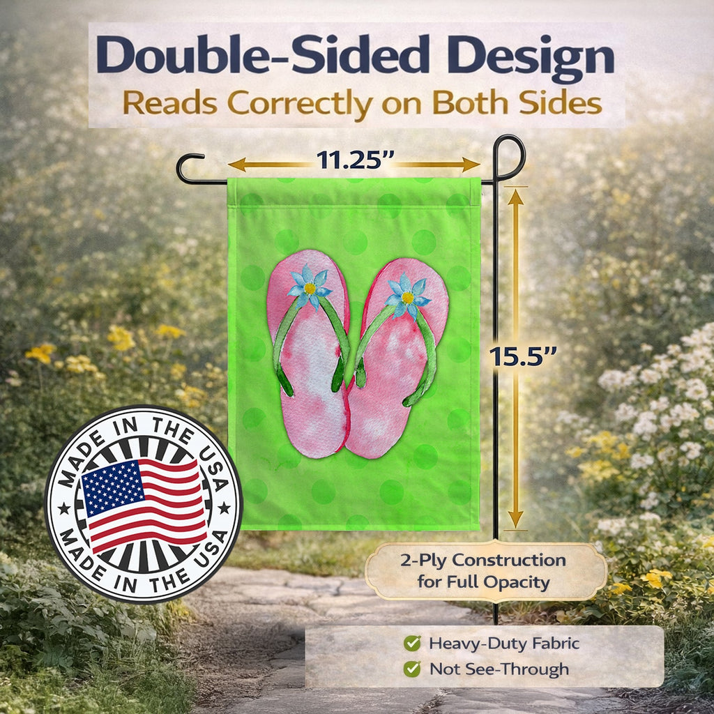 Pink Flip Flops Green Polkadot Garden Flag Mailbox Decorative Yard Banner Outside Patio Artwork for Flower Beds, Garden Size, Multicolor