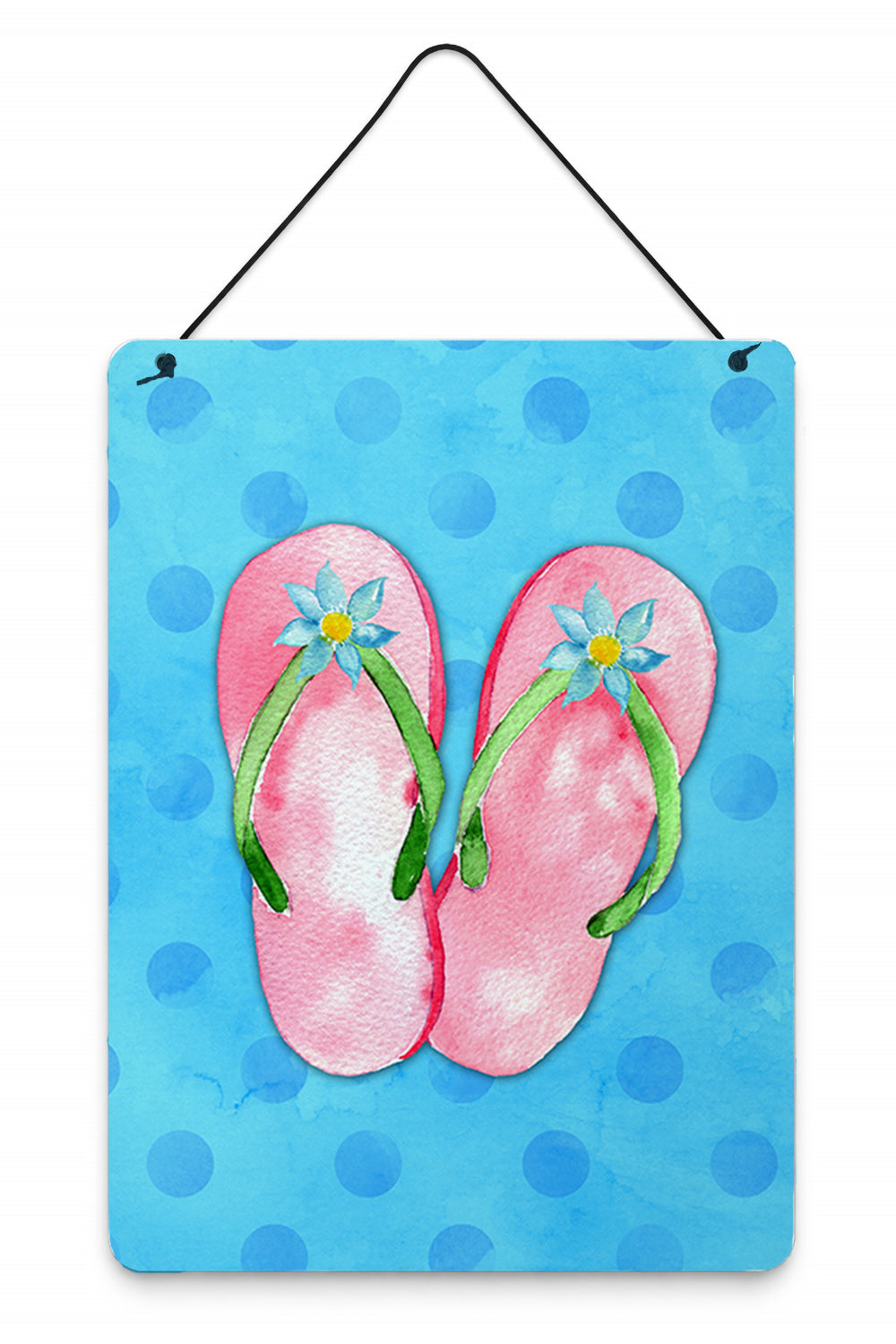 Pink Flip Flops Blue Polkadot Wall or Door Hanging Prints Aluminum Metal Sign Kitchen Wall Bar Bathroom Plaque Home Decor Front Door Plaque, 12x16, Multicolor