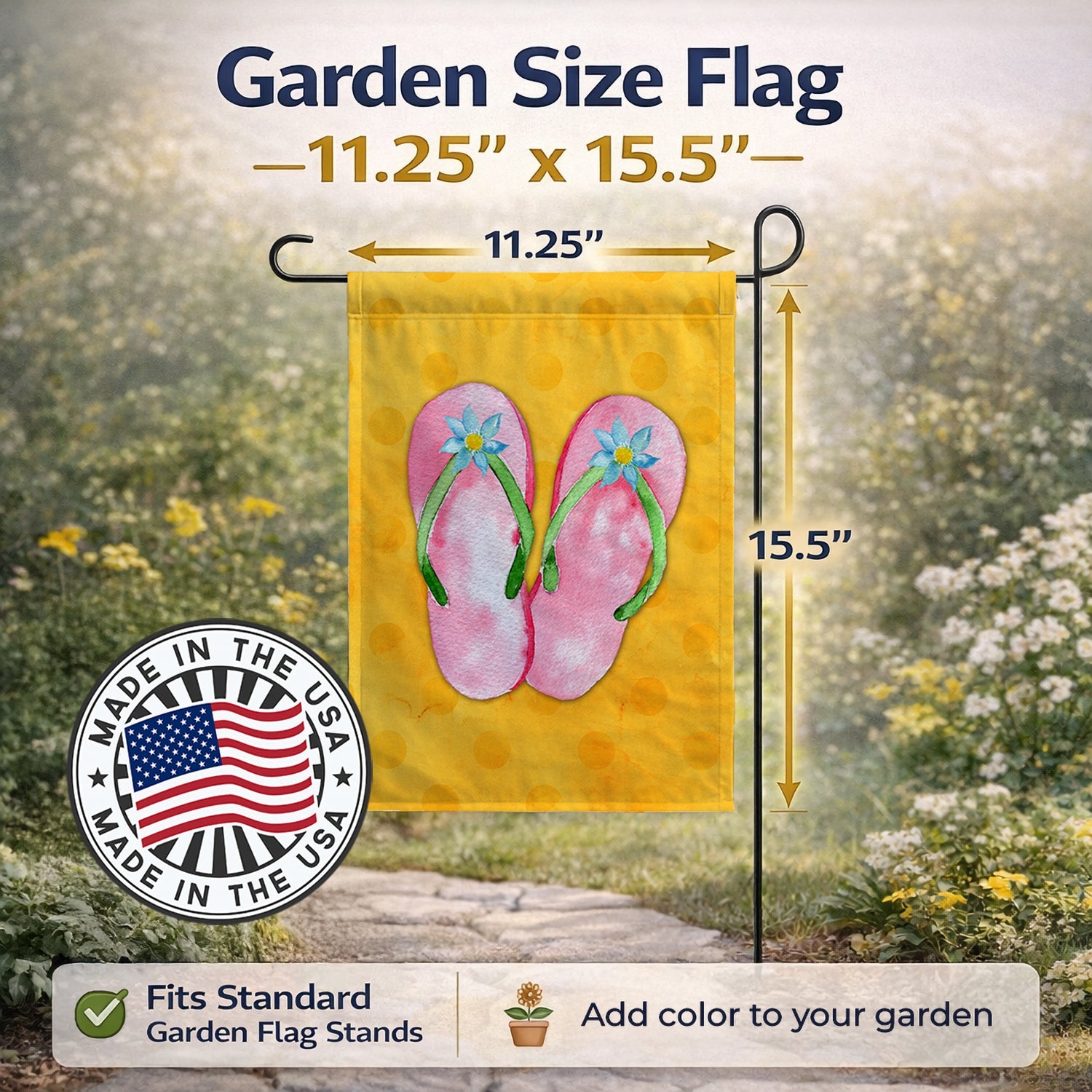 Pink Flip Flops Yellow Polkadot Garden Flag Mailbox Decorative Yard Banner Outside Patio Artwork for Flower Beds, Garden Size, Multicolor