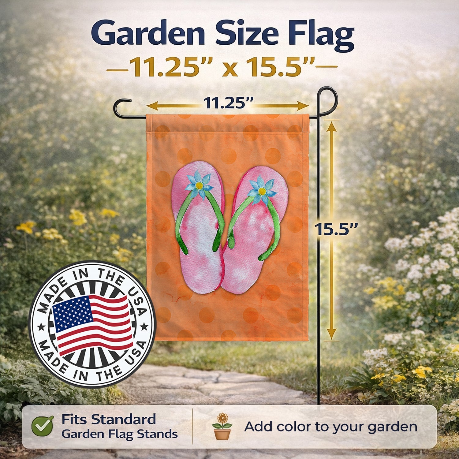 Pink Flip Flops Orange Polkadot Garden Flag Mailbox Decorative Yard Banner Outside Patio Artwork for Flower Beds, Garden Size, Multicolor