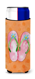 Pink Flip Flops Orange Polkadot Slim Can Hugger , Insulated Foam Hugger for 12 oz Slim Cans, Beer Bottles & Water Bottles, Printed in USA
