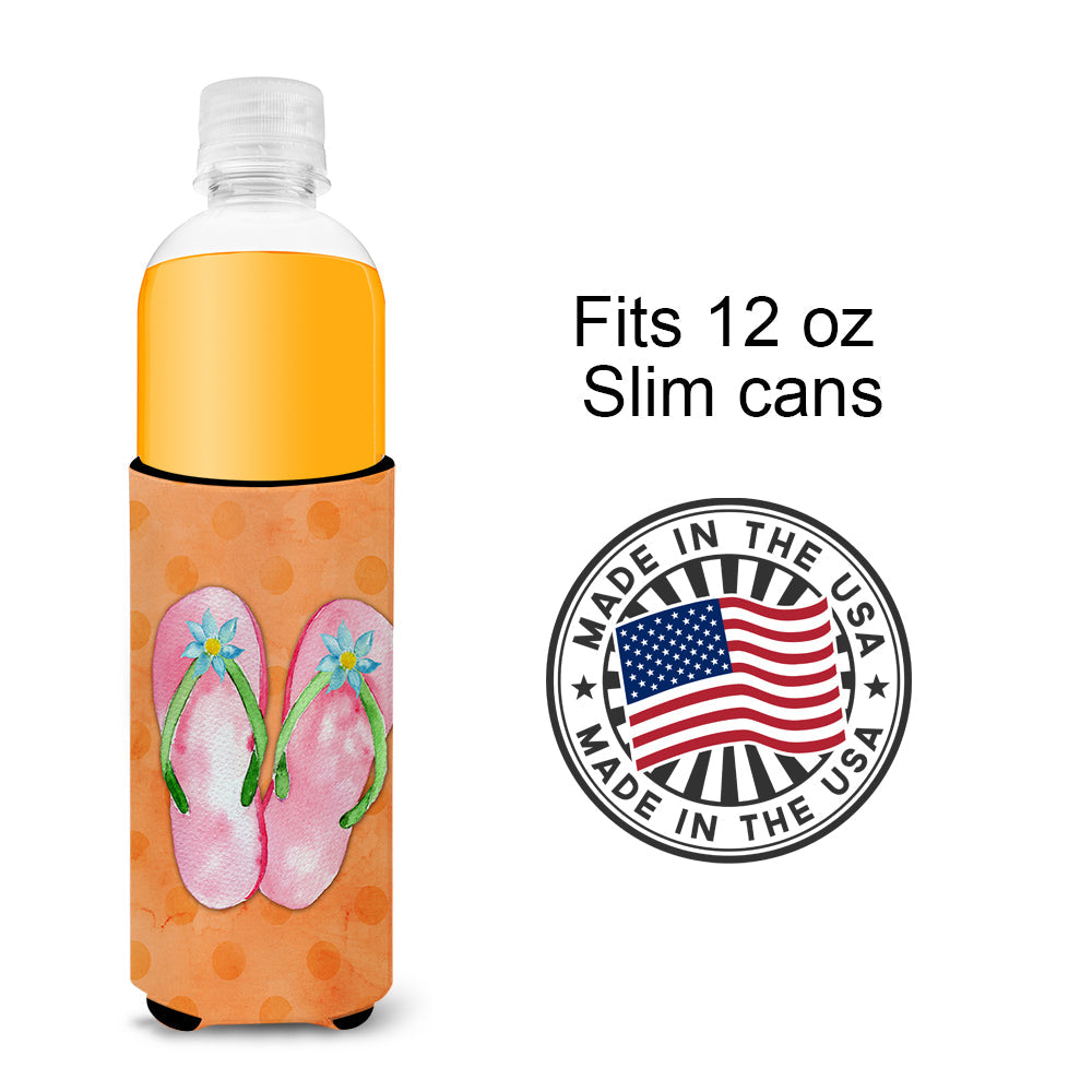 Pink Flip Flops Orange Polkadot Slim Can Hugger , Insulated Foam Hugger for 12 oz Slim Cans, Beer Bottles & Water Bottles, Printed in USA
