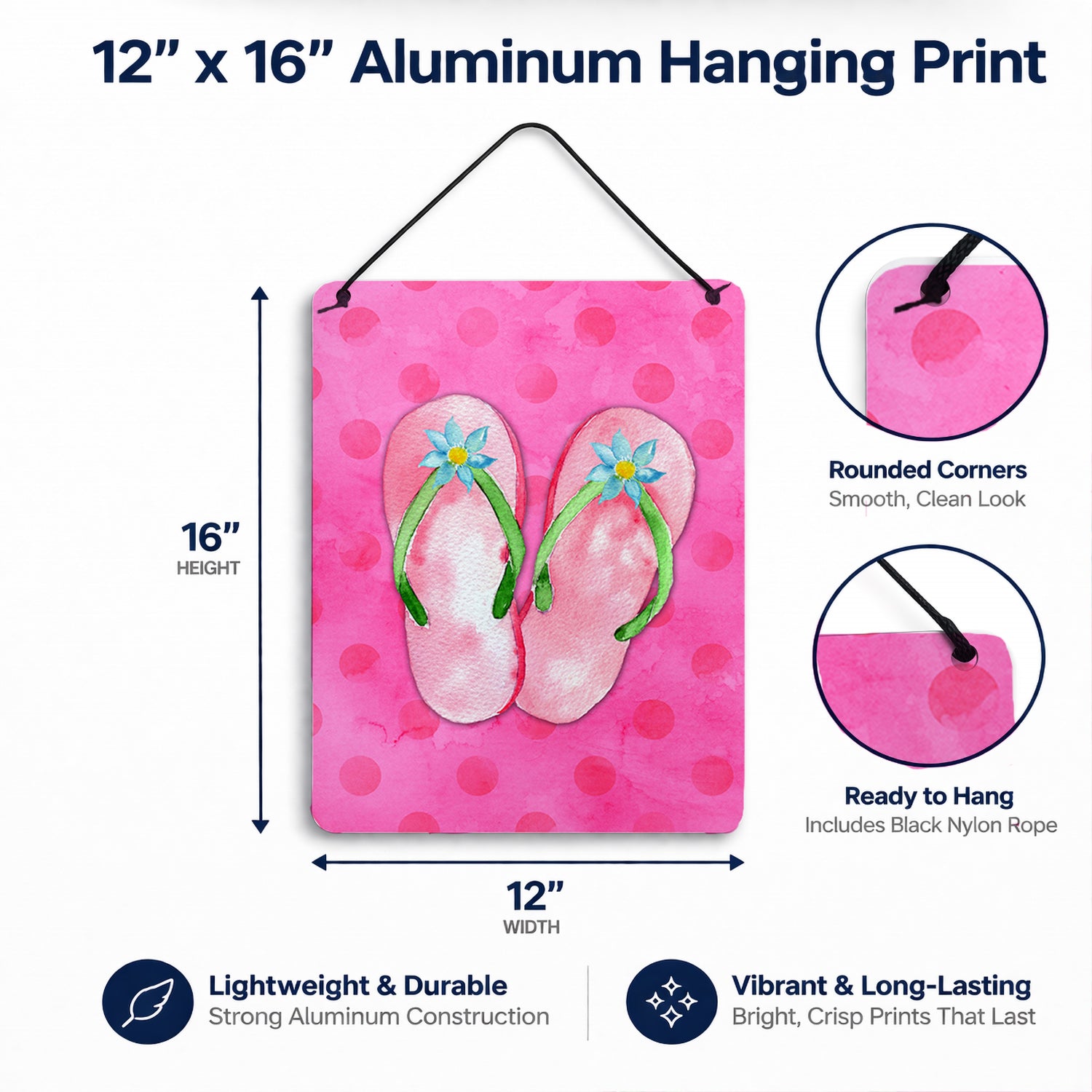 Pink Flip Flops Pink Polkadot Wall or Door Hanging Prints Aluminum Metal Sign Kitchen Wall Bar Bathroom Plaque Home Decor Front Door Plaque, 12x16, Multicolor
