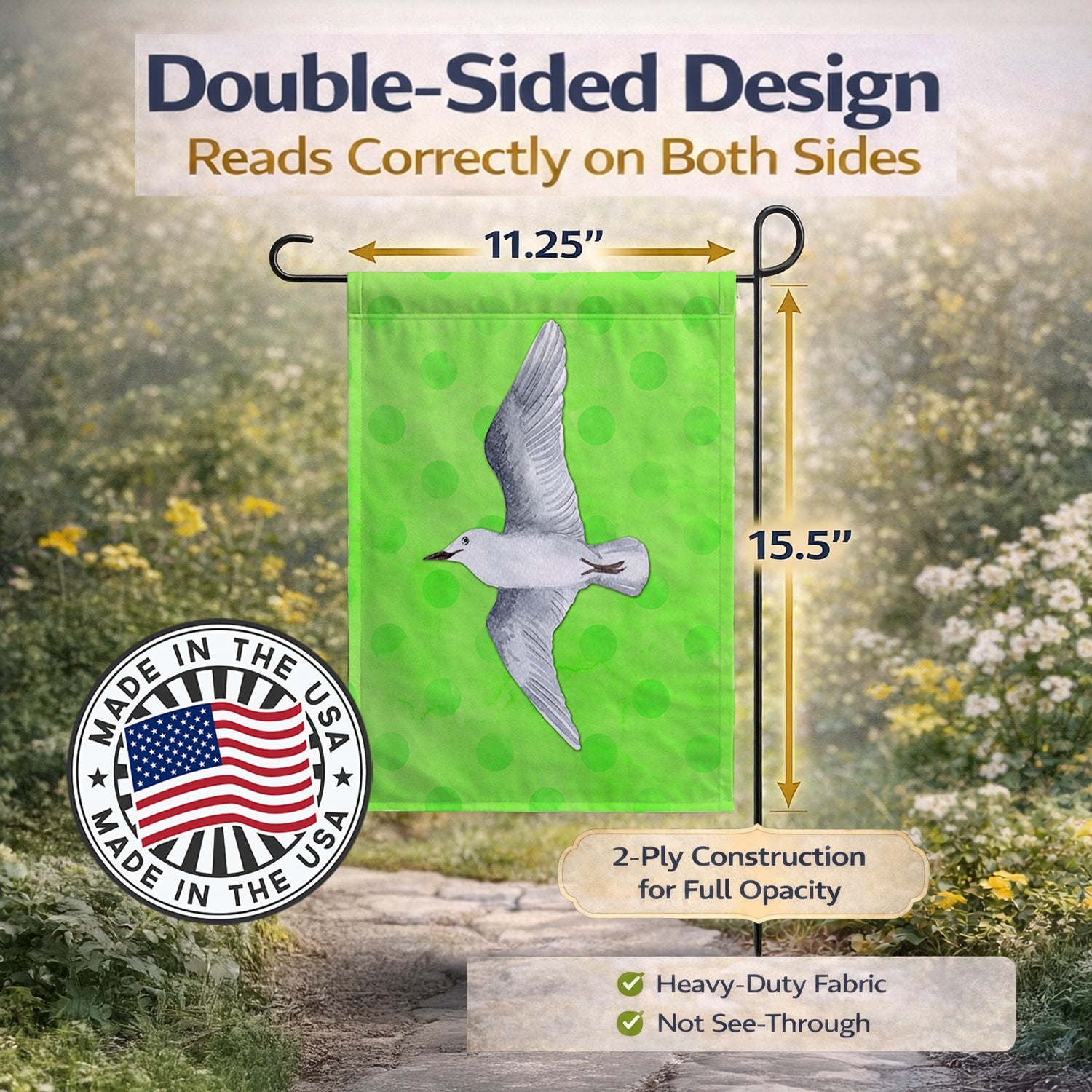 Sea Gull Green Polkadot Garden Flag Mailbox Decorative Yard Banner Outside Patio Artwork for Flower Beds, Garden Size, Multicolor