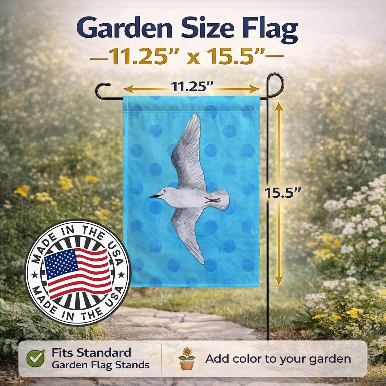 Sea Gull Blue Polkadot Garden Flag Mailbox Decorative Yard Banner Outside Patio Artwork for Flower Beds, Garden Size, Multicolor