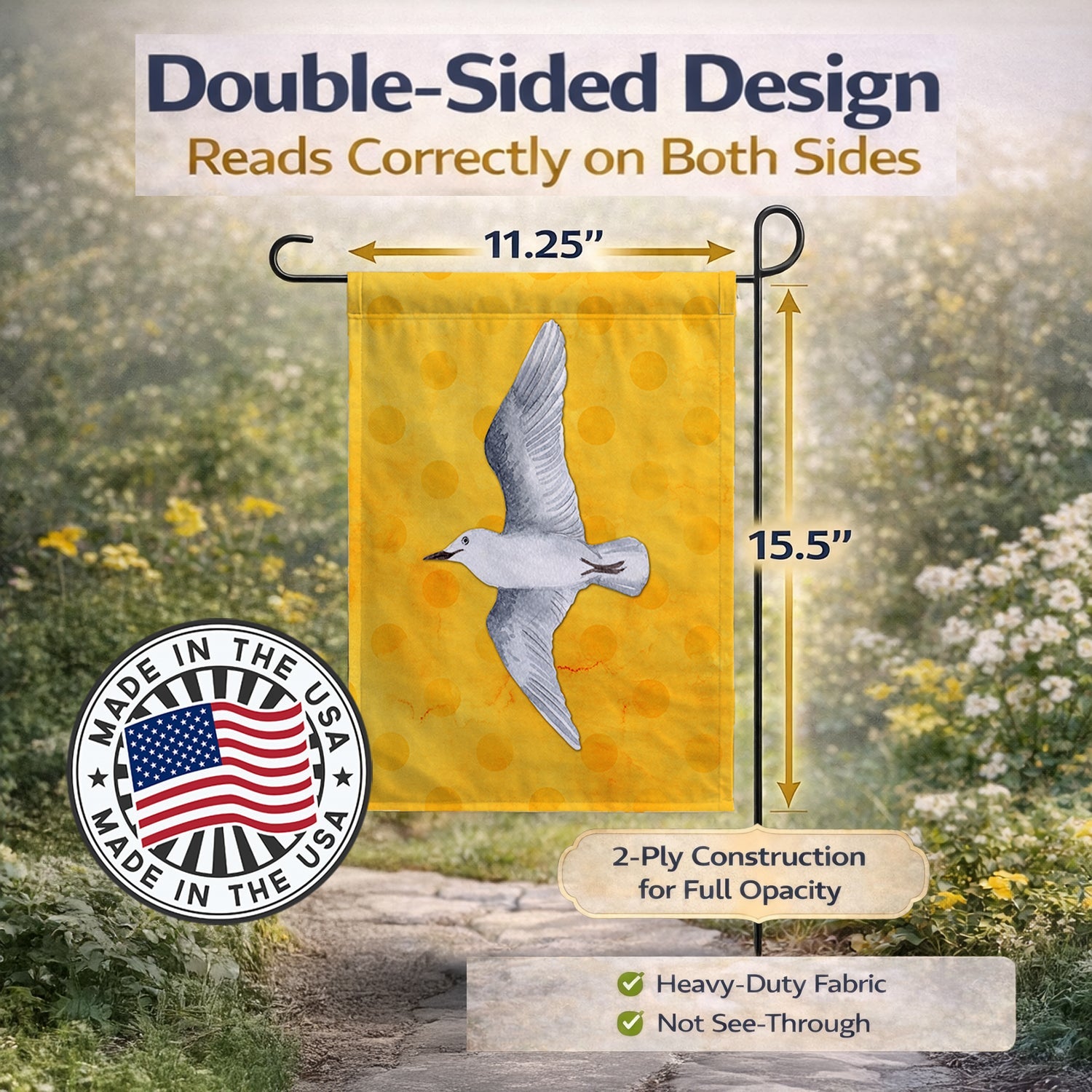 Sea Gull Yellow Polkadot Garden Flag Mailbox Decorative Yard Banner Outside Patio Artwork for Flower Beds, Garden Size, Multicolor