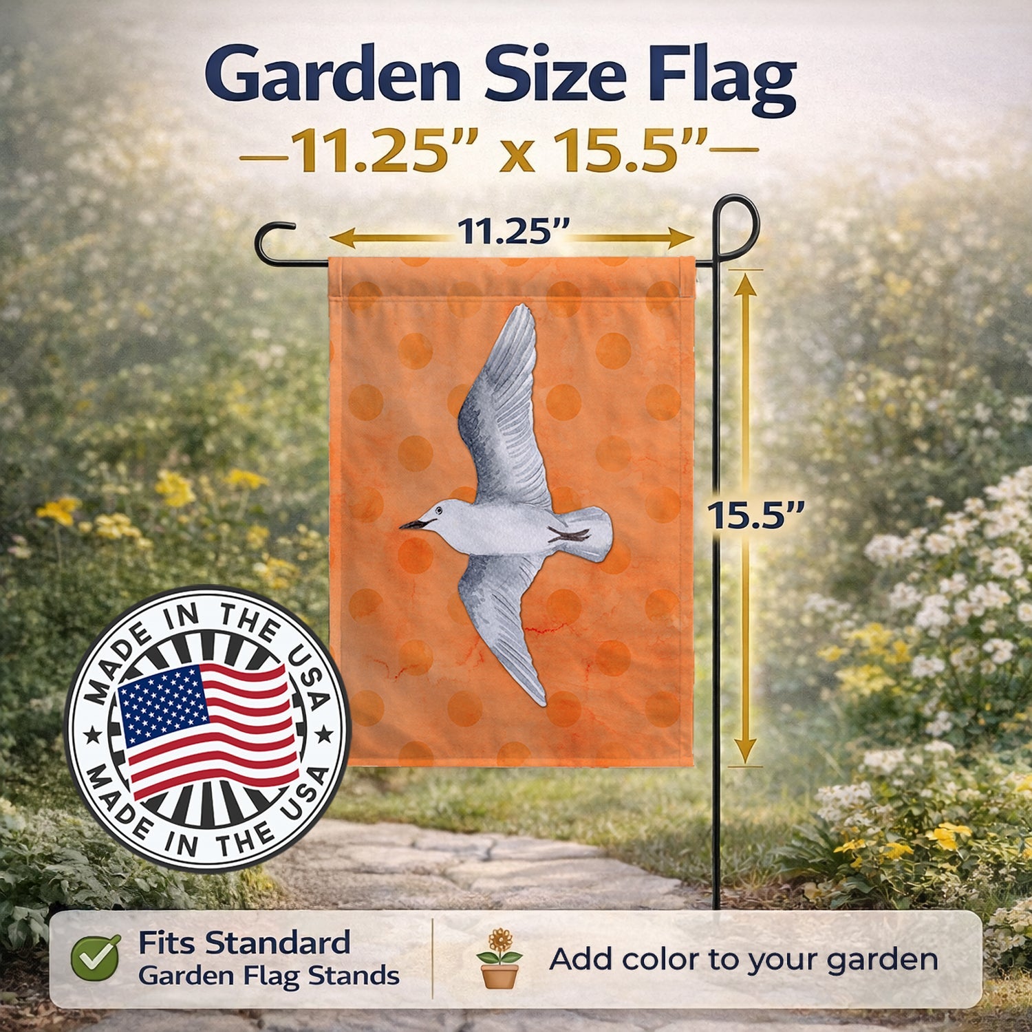 Sea Gull Orange Polkadot Garden Flag Mailbox Decorative Yard Banner Outside Patio Artwork for Flower Beds, Garden Size, Multicolor