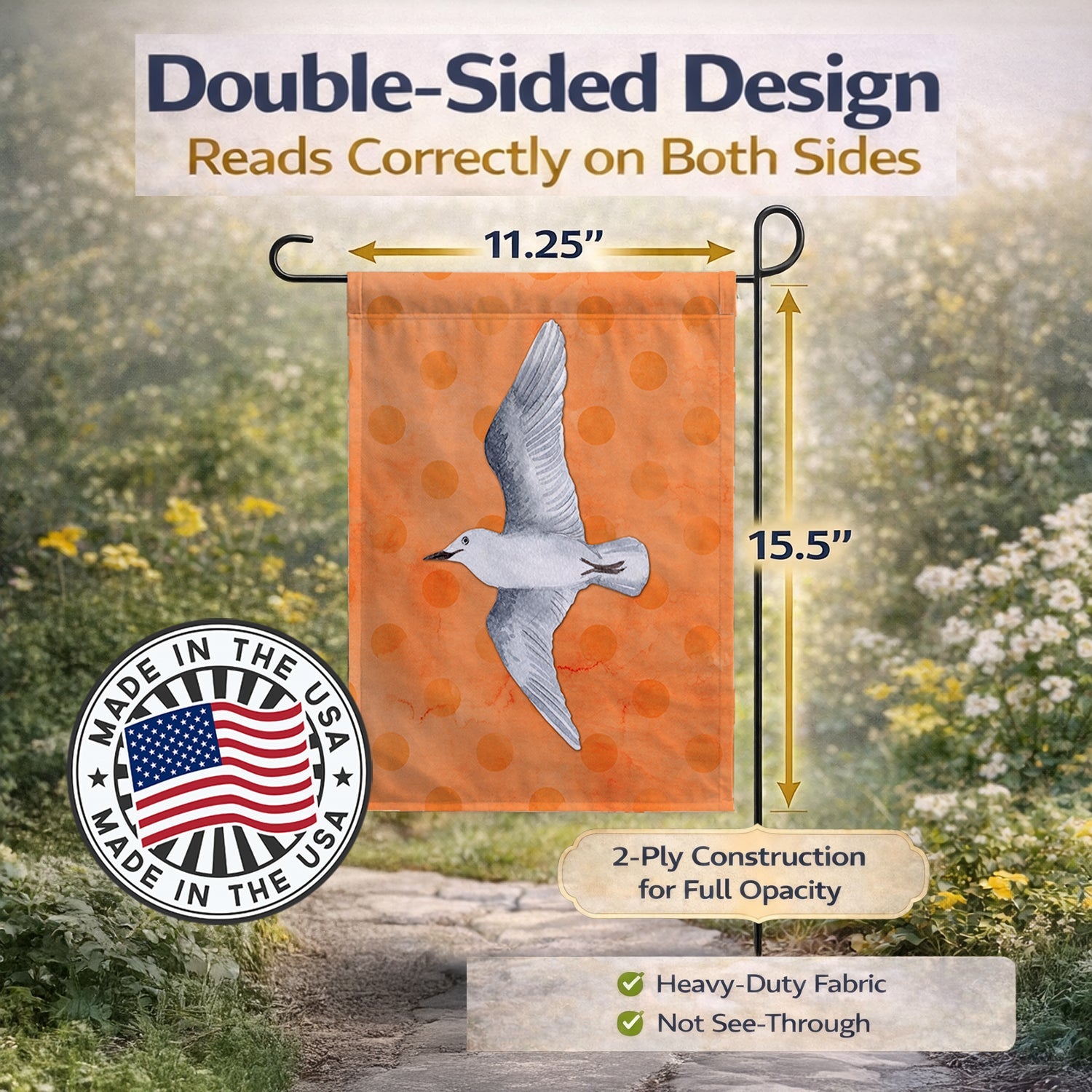 Sea Gull Orange Polkadot Garden Flag Mailbox Decorative Yard Banner Outside Patio Artwork for Flower Beds, Garden Size, Multicolor