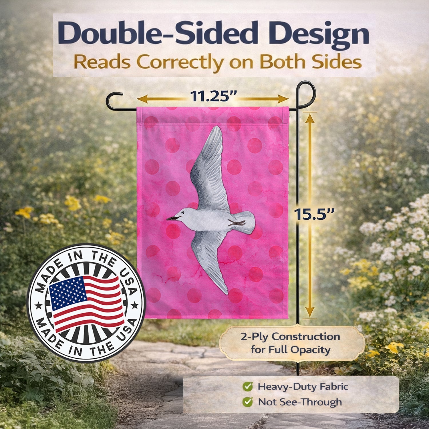 Sea Gull Pink Polkadot Garden Flag Mailbox Decorative Yard Banner Outside Patio Artwork for Flower Beds, Garden Size, Multicolor