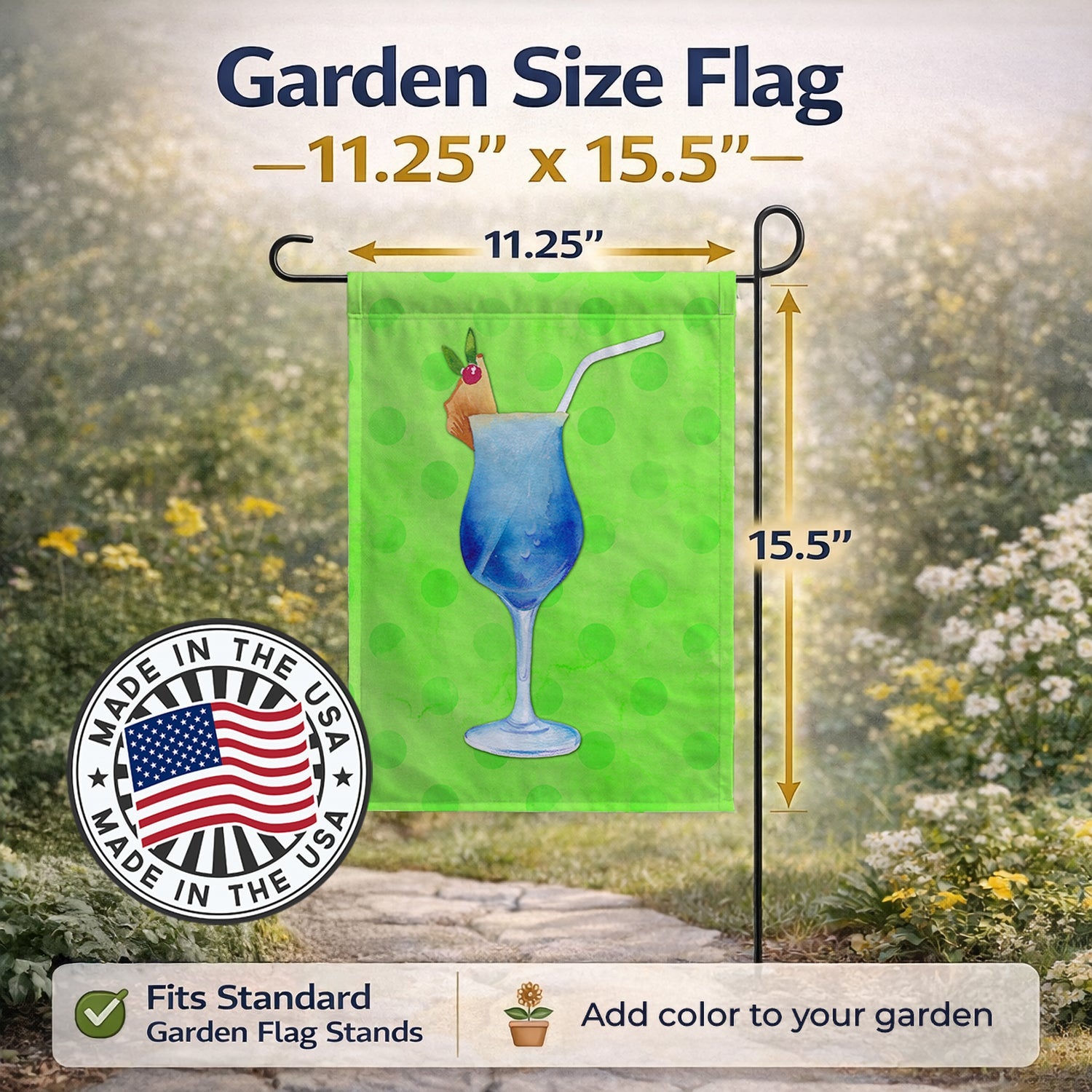 Summer Cocktail Green Polkadot Garden Flag Mailbox Decorative Yard Banner Outside Patio Artwork for Flower Beds, Garden Size, Multicolor