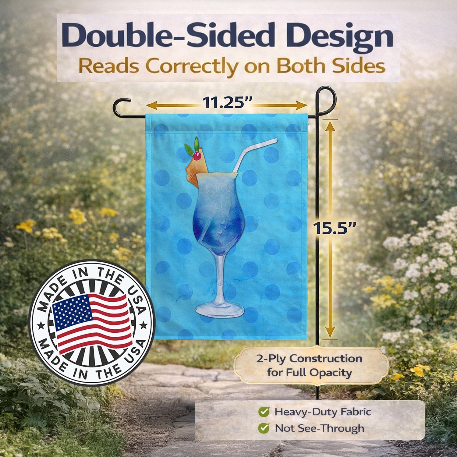 Summer Cocktail Blue Polkadot Garden Flag Mailbox Decorative Yard Banner Outside Patio Artwork for Flower Beds, Garden Size, Multicolor