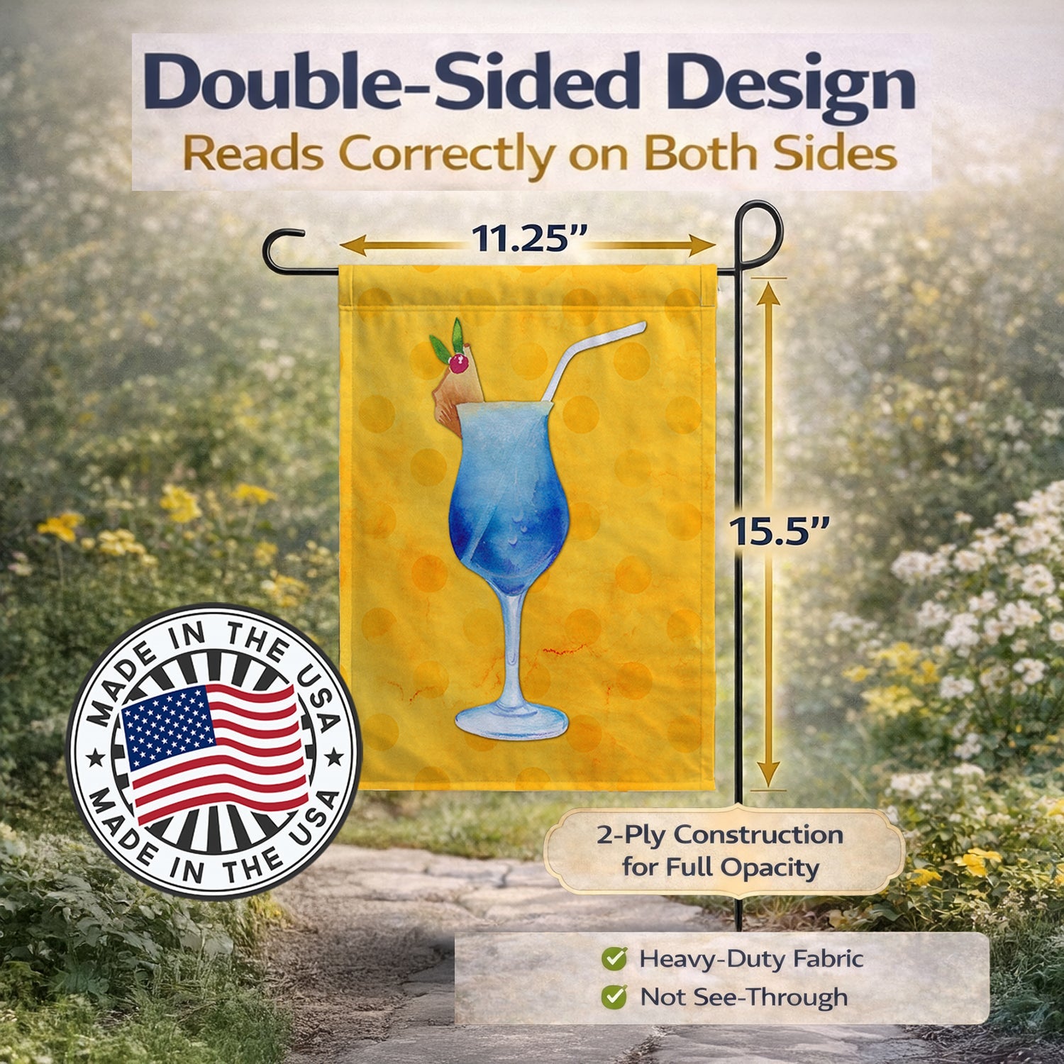 Summer Cocktail Yellow Polkadot Garden Flag Mailbox Decorative Yard Banner Outside Patio Artwork for Flower Beds, Garden Size, Multicolor