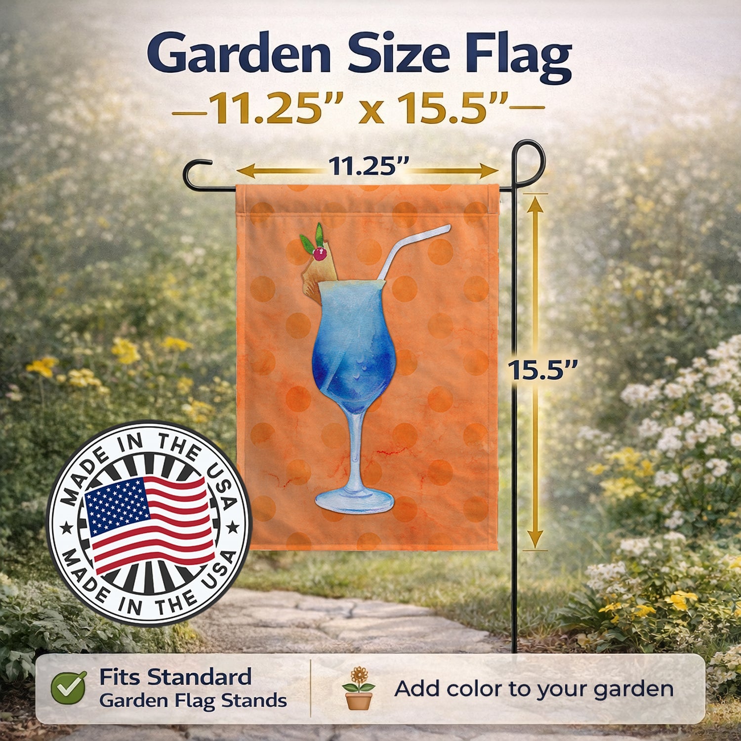 Summer Cocktail Orange Polkadot Garden Flag Mailbox Decorative Yard Banner Outside Patio Artwork for Flower Beds, Garden Size, Multicolor