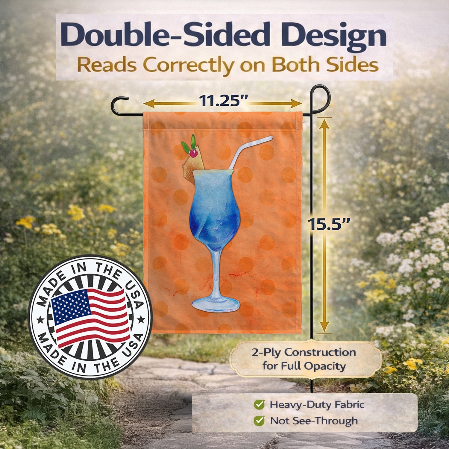 Summer Cocktail Orange Polkadot Garden Flag Mailbox Decorative Yard Banner Outside Patio Artwork for Flower Beds, Garden Size, Multicolor