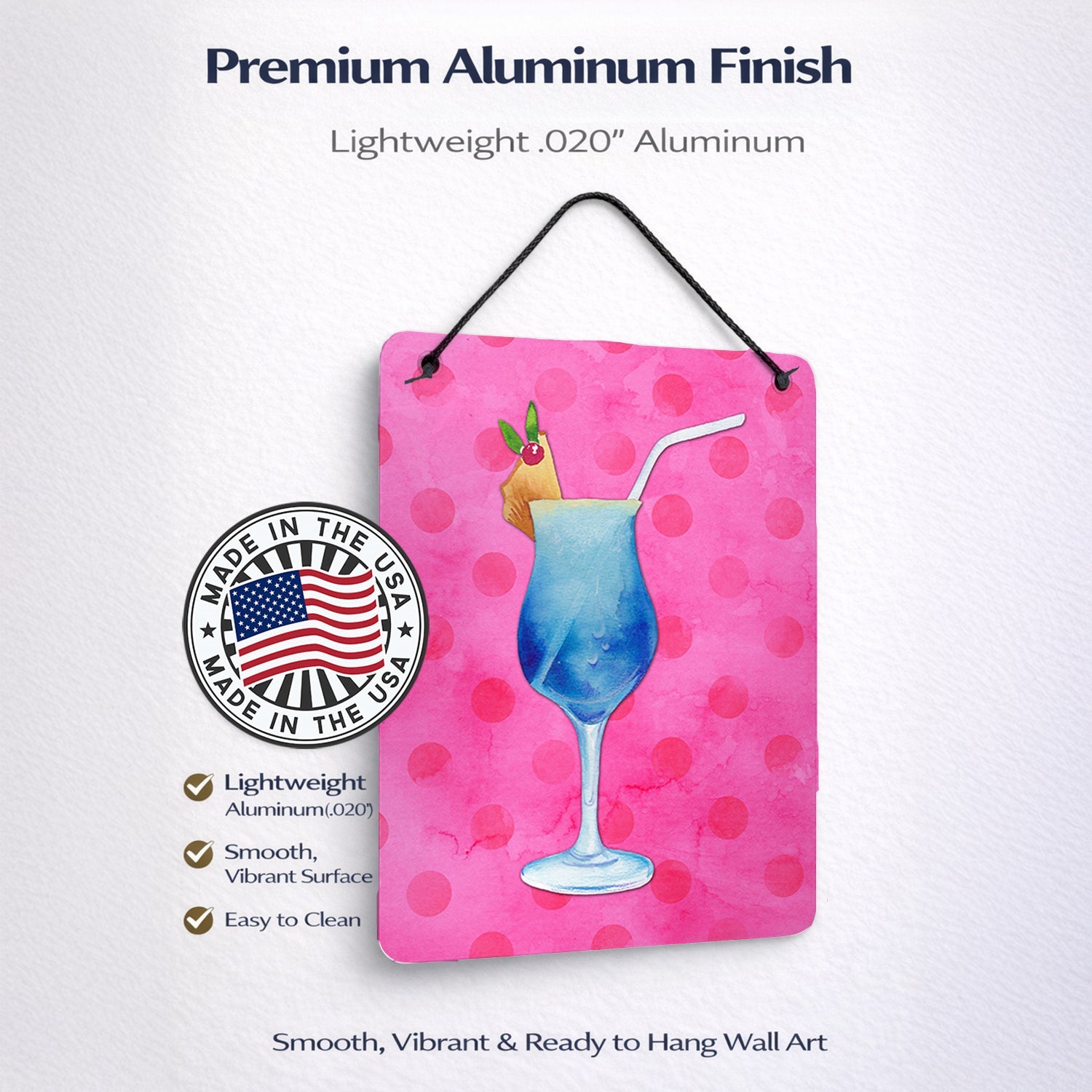 Summer Cocktail Pink Polkadot Wall or Door Hanging Prints Aluminum Metal Sign Kitchen Wall Bar Bathroom Plaque Home Decor Front Door Plaque, 12x16, Multicolor
