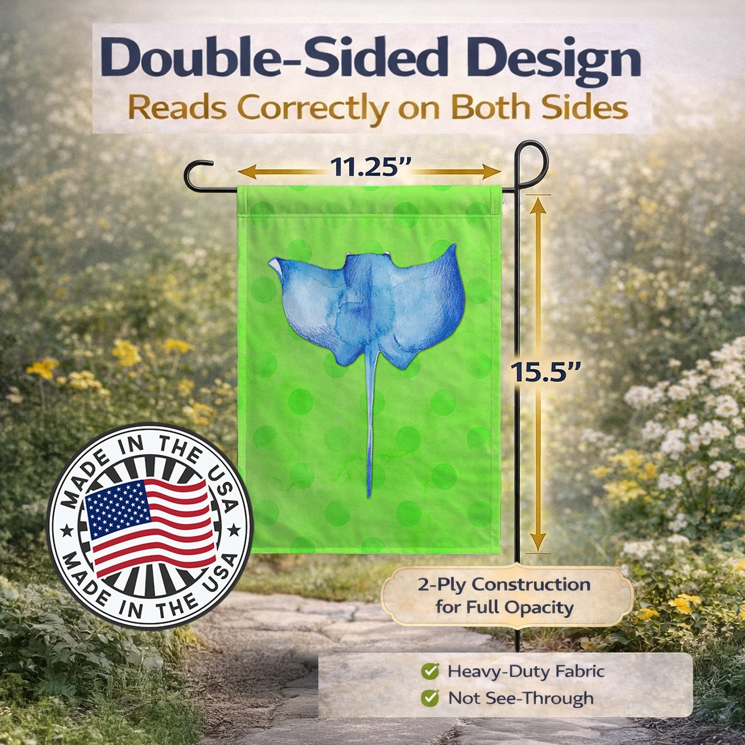 Sting Ray Green Polkadot Garden Flag Mailbox Decorative Yard Banner Outside Patio Artwork for Flower Beds, Garden Size, Multicolor