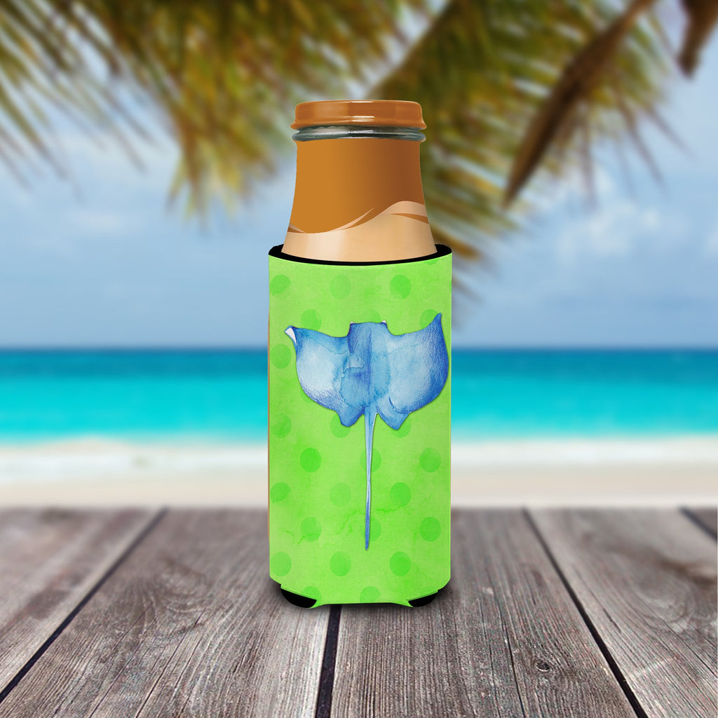 Sting Ray Green Polkadot Slim Can Hugger , Insulated Foam Hugger for 12 oz Slim Cans, Beer Bottles & Water Bottles, Printed in USA